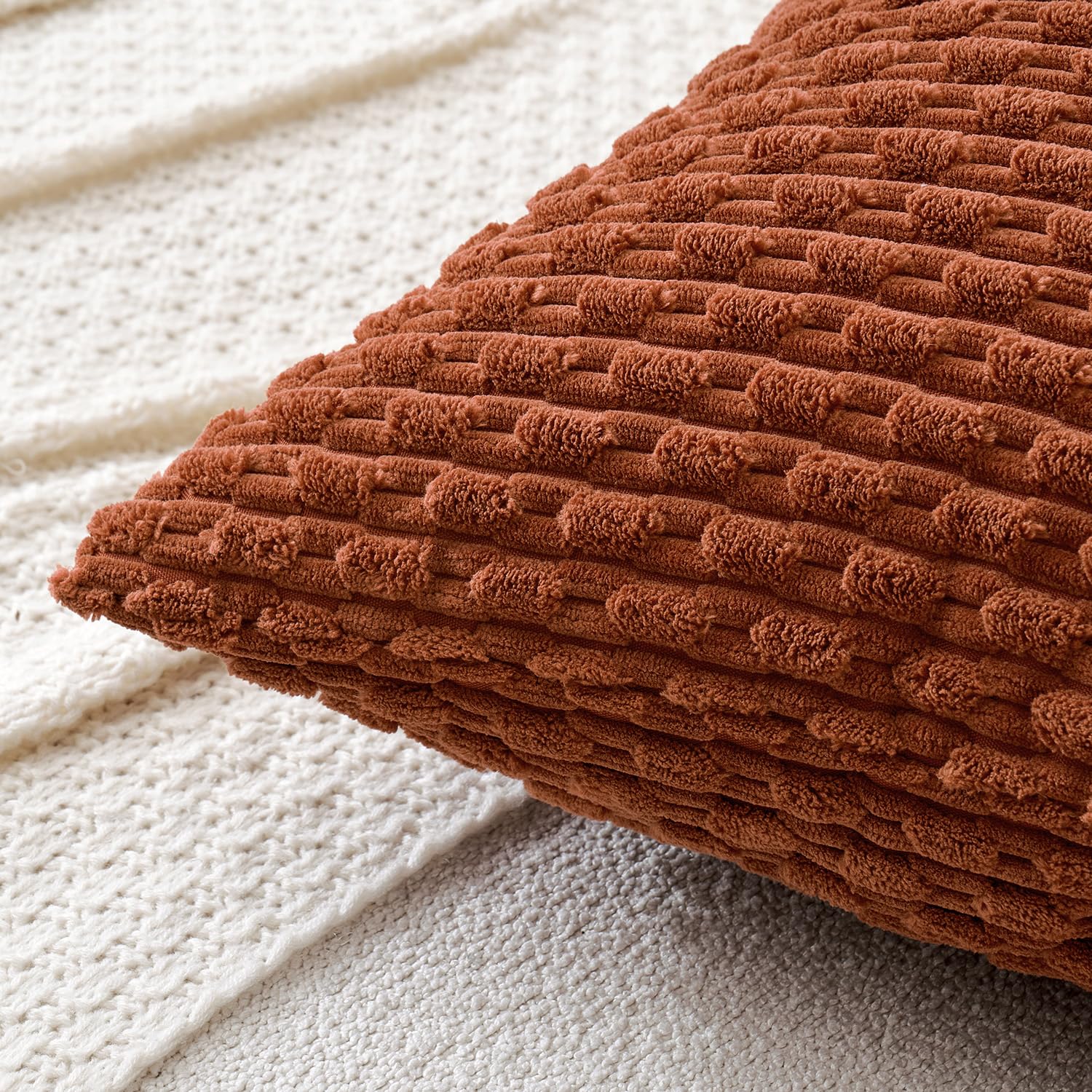 MIULEE Rust Throw Pillow Covers Soft Corduroy Decorative Set of 2