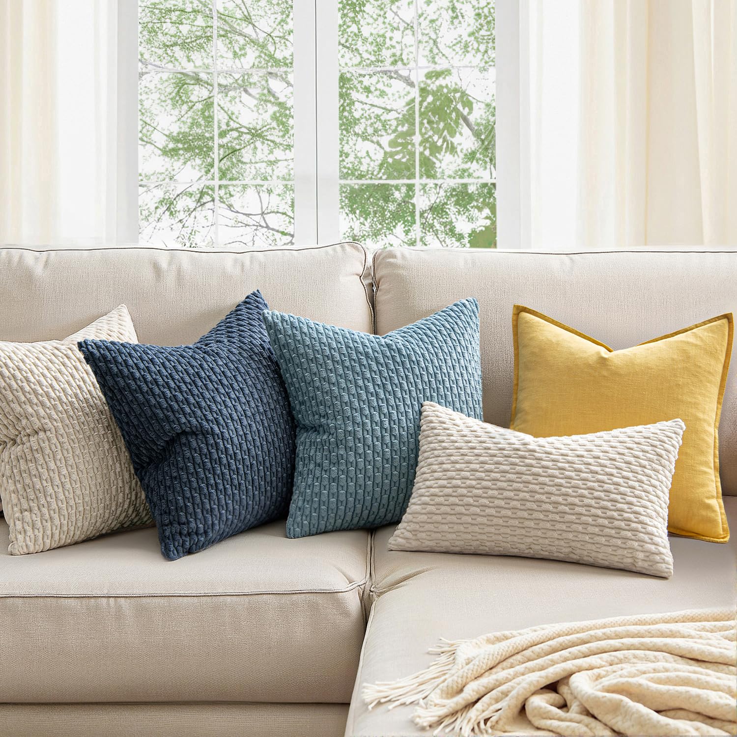 MIULEE Rust Throw Pillow Covers Soft Corduroy Decorative Set of 2