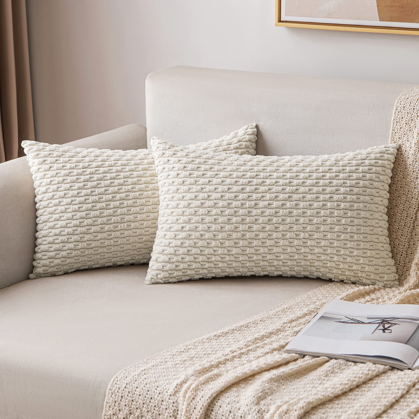 MIULEE Rust Throw Pillow Covers Soft Corduroy Decorative Set of 2