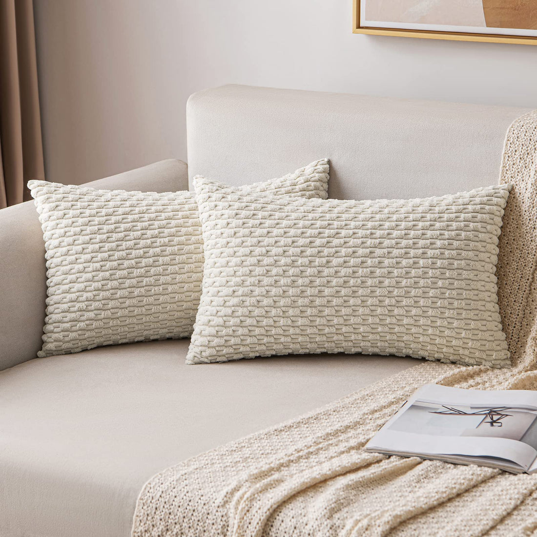 MIULEE Rust Throw Pillow Covers Soft Corduroy Decorative Set of 2