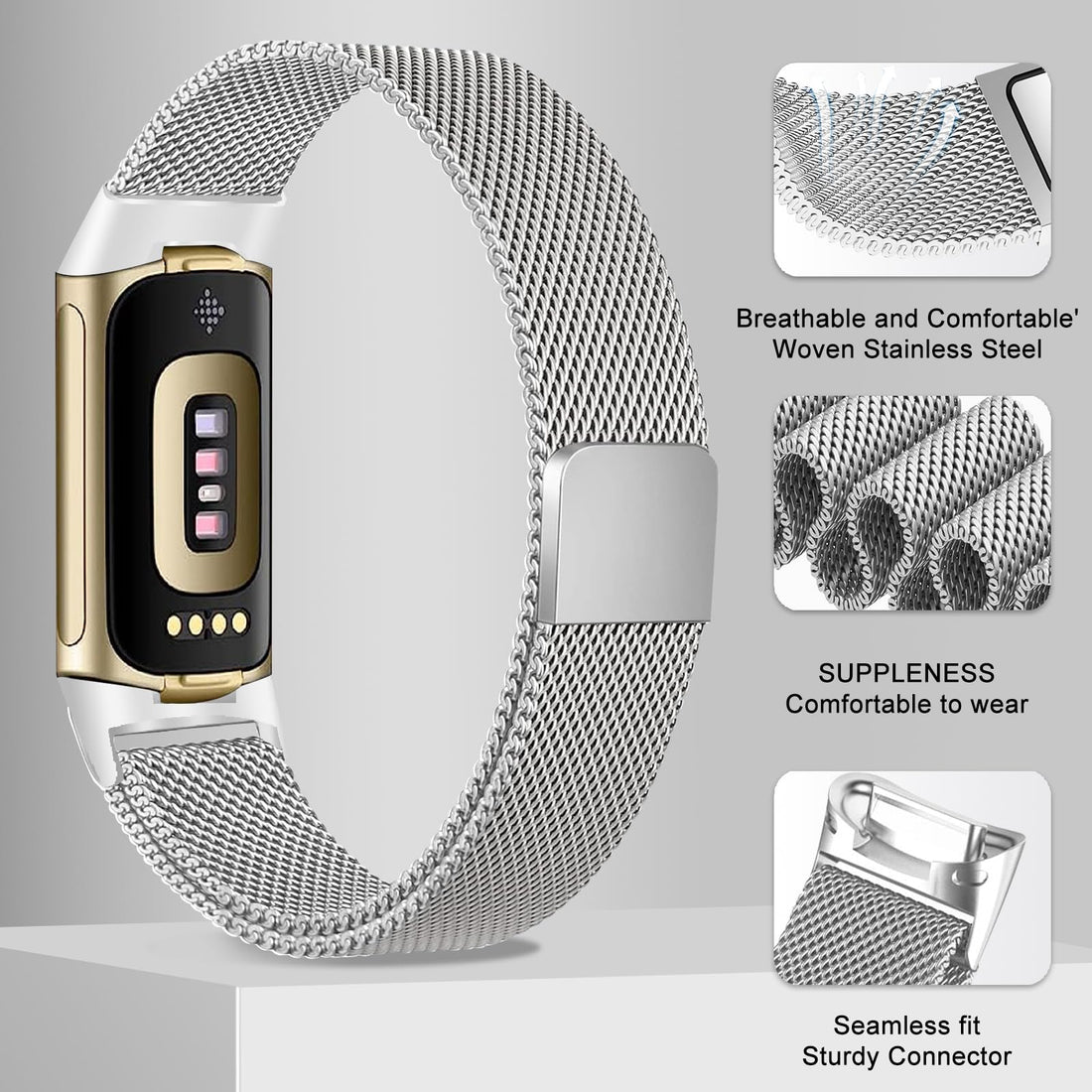 Surundo Fitbit  Metal Mesh Milanese Loop Adjustable Strap