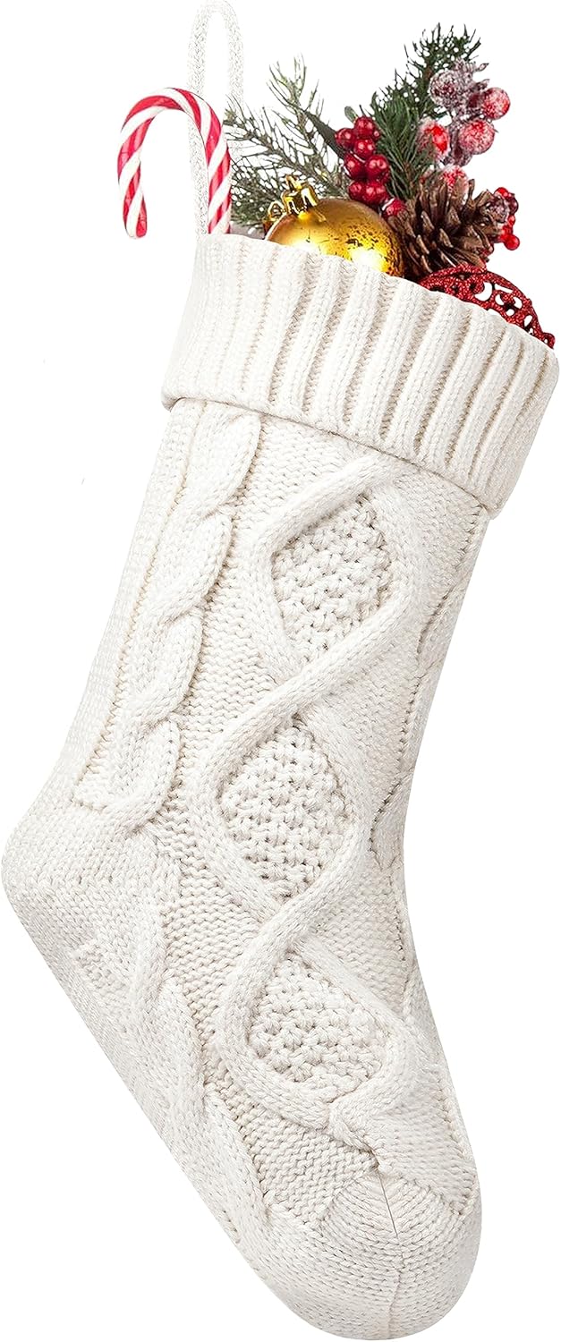 Fesciory 4 Pack 18 Inch Ivory Cable Knit Christmas Stockings