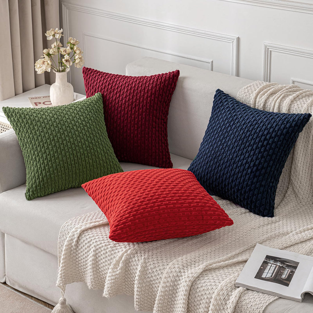 MIULEE Rust Throw Pillow Covers Soft Corduroy Decorative Set of 2