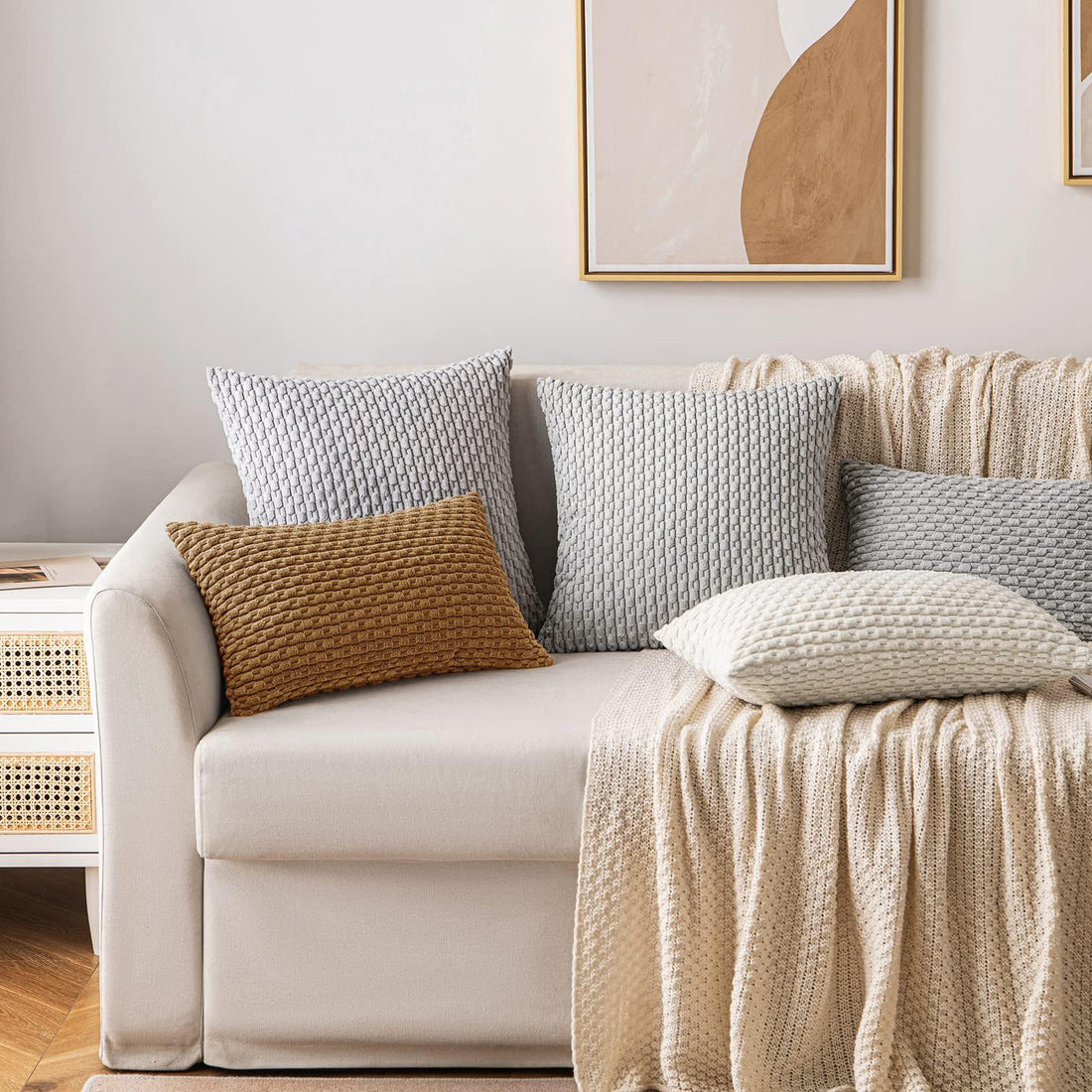 MIULEE Rust Throw Pillow Covers Soft Corduroy Decorative Set of 2