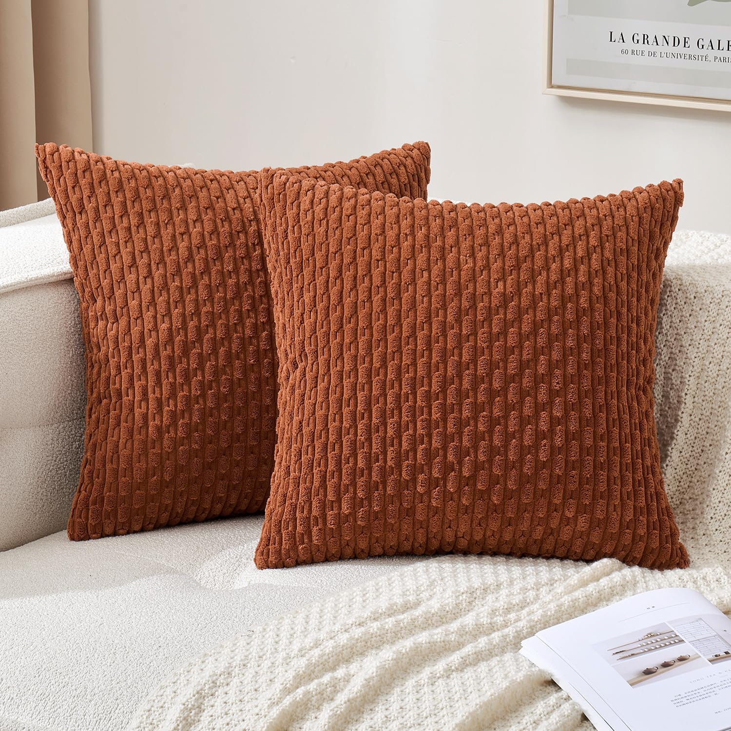 MIULEE Rust Throw Pillow Covers Soft Corduroy Decorative Set of 2
