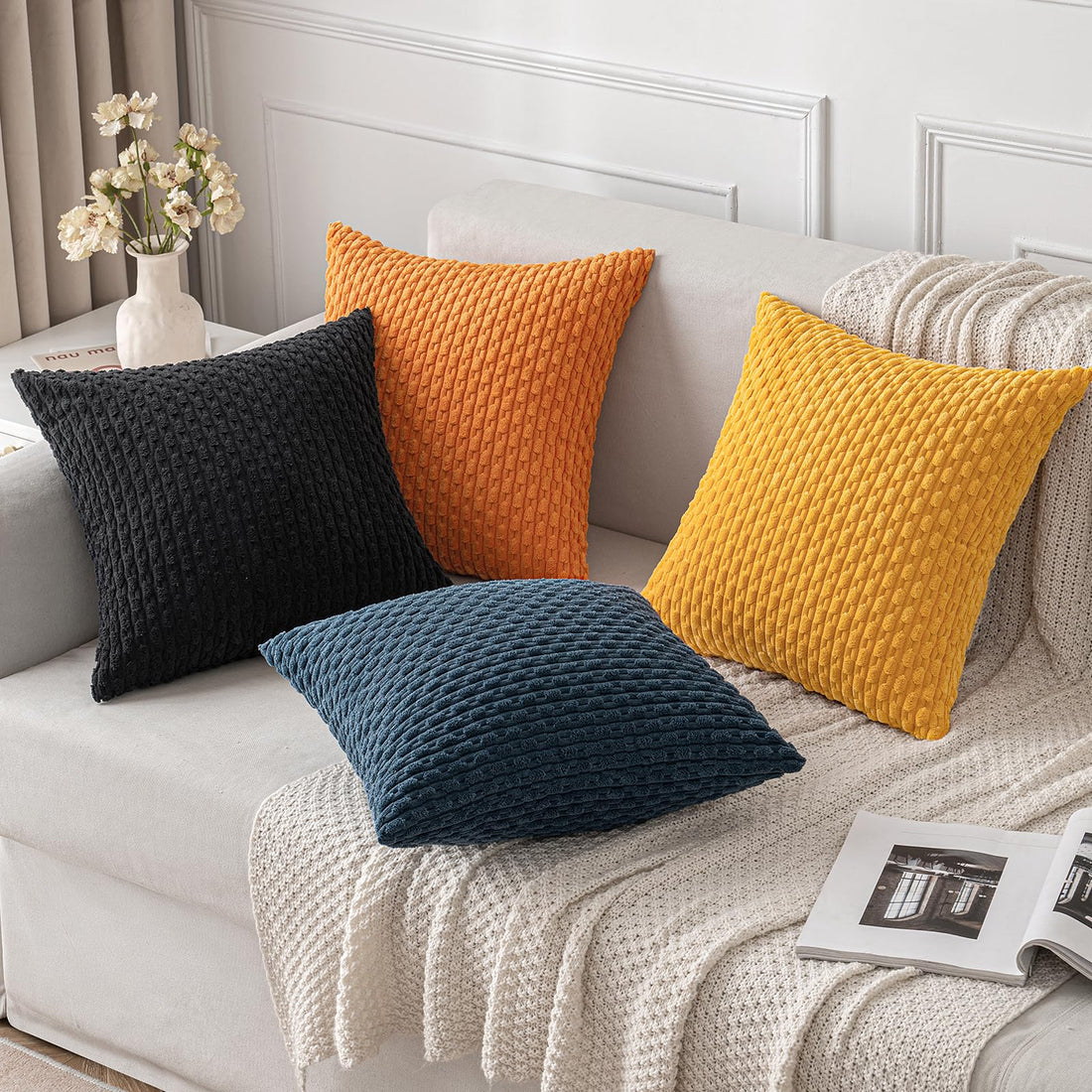 MIULEE Rust Throw Pillow Covers Soft Corduroy Decorative Set of 2