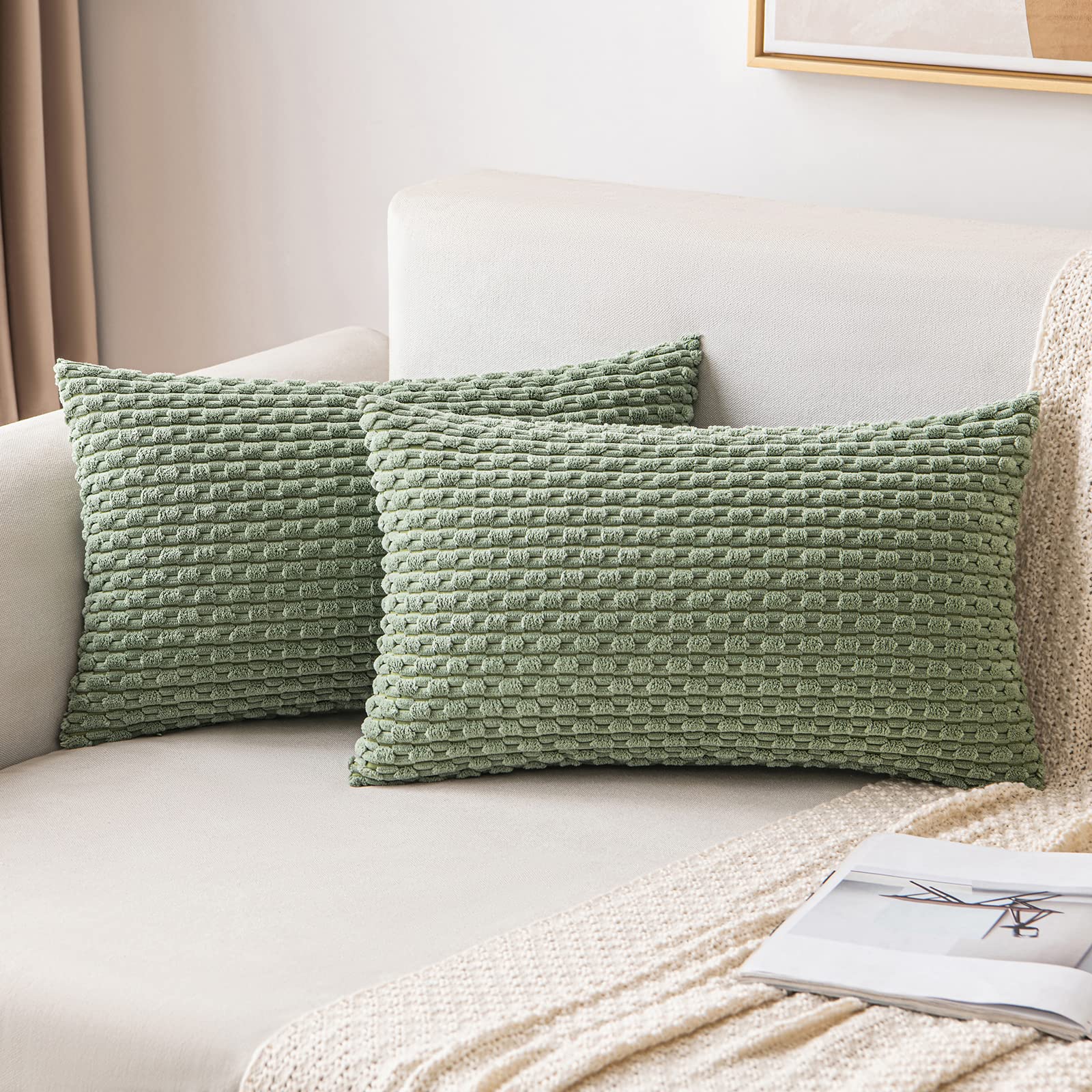 MIULEE Rust Throw Pillow Covers Soft Corduroy Decorative Set of 2