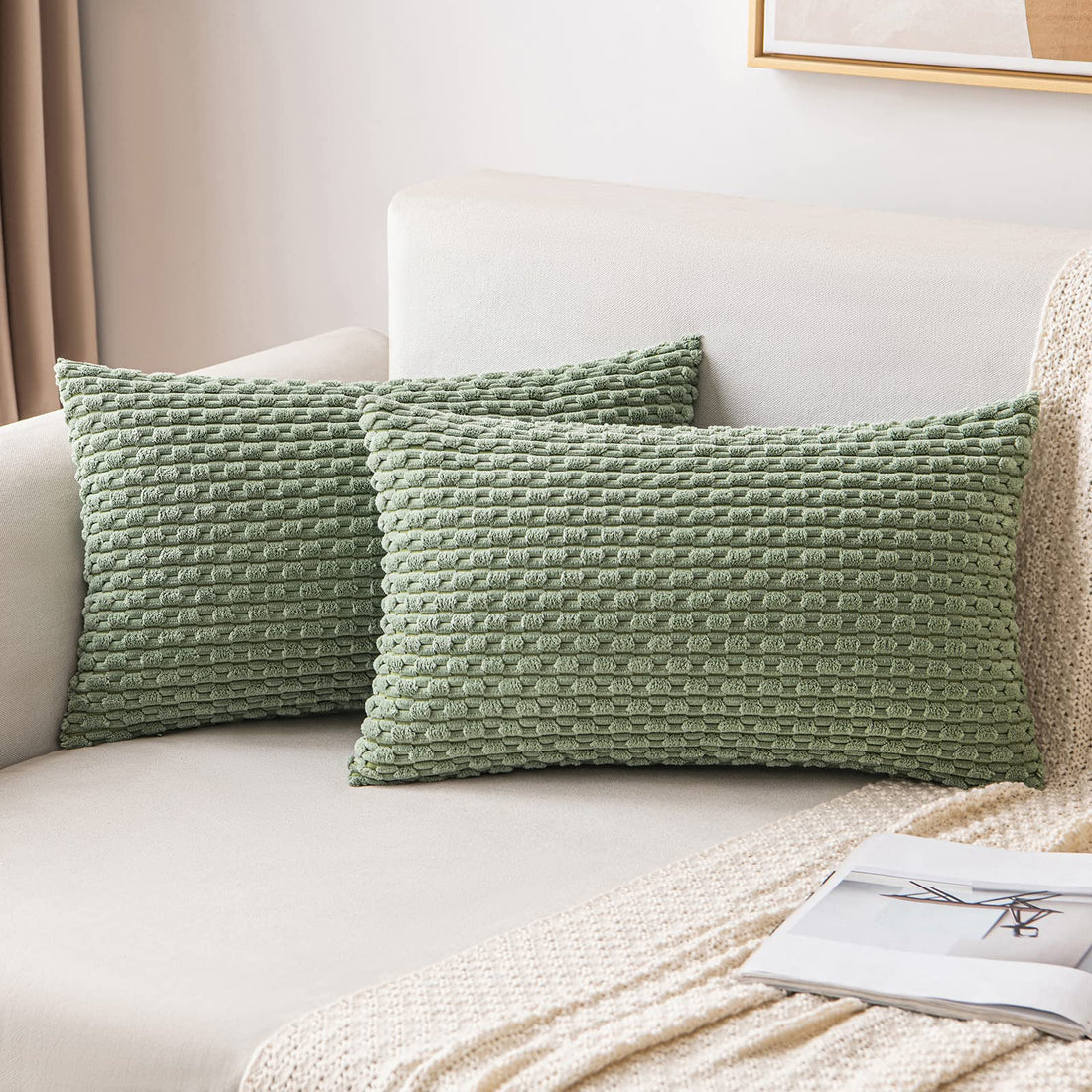 MIULEE Rust Throw Pillow Covers Soft Corduroy Decorative Set of 2