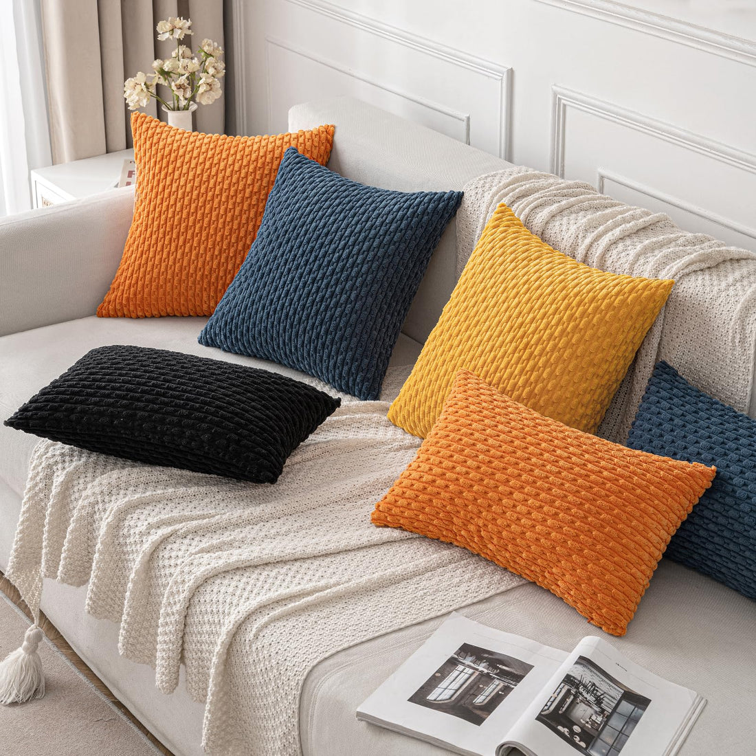 MIULEE Rust Throw Pillow Covers Soft Corduroy Decorative Set of 2