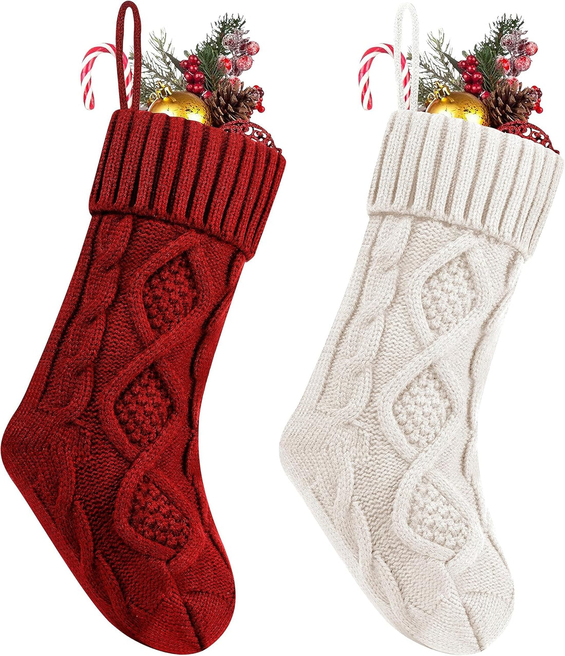 Fesciory 4 Pack 18 Inch Ivory Cable Knit Christmas Stockings