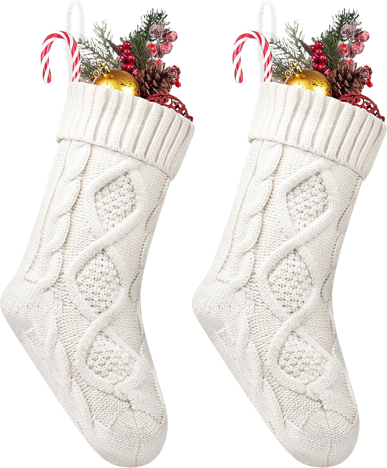 Fesciory 4 Pack 18 Inch Ivory Cable Knit Christmas Stockings