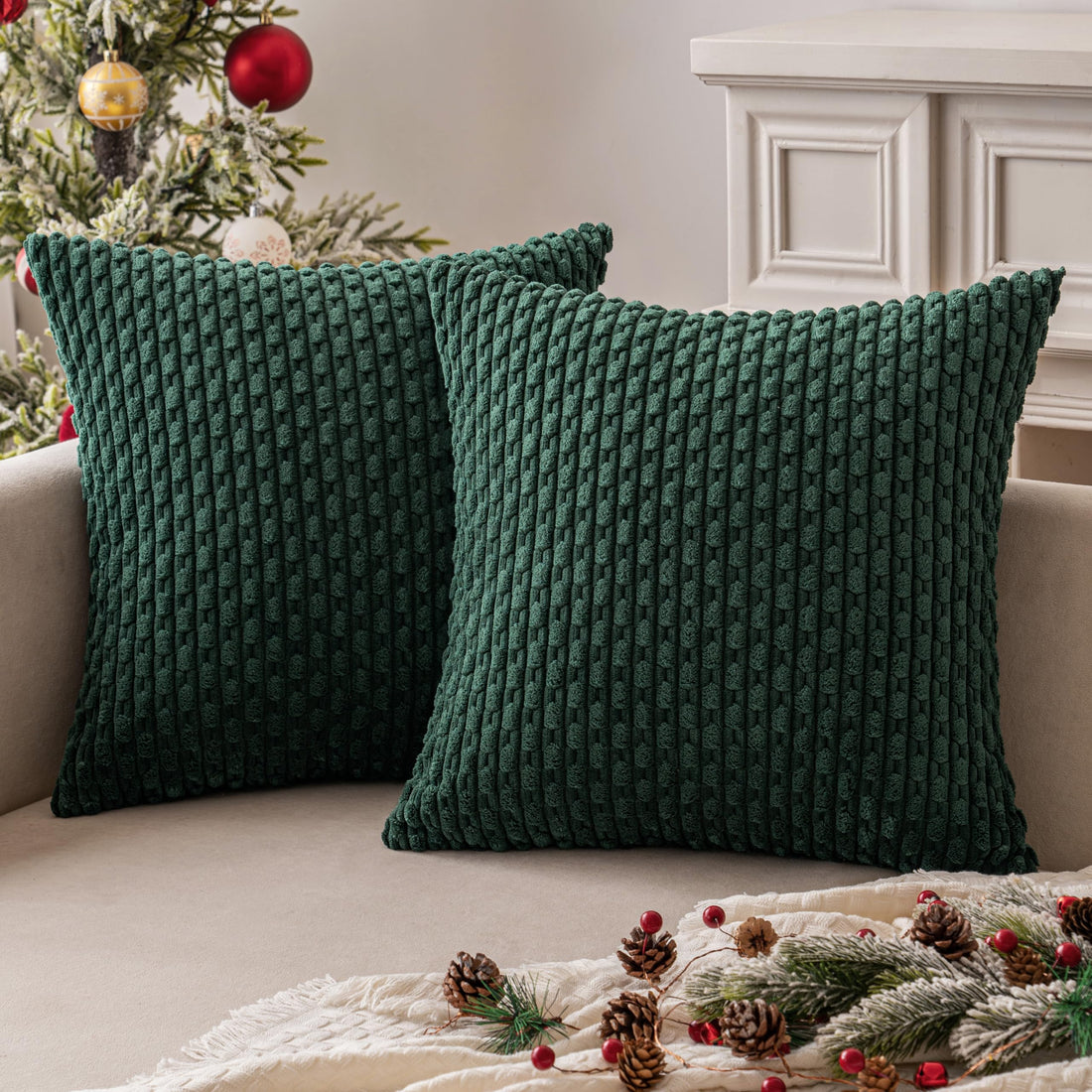 MIULEE Rust Throw Pillow Covers Soft Corduroy Decorative Set of 2