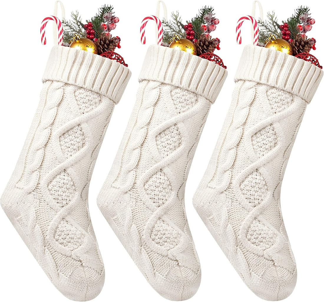 Fesciory 4 Pack 18 Inch Ivory Cable Knit Christmas Stockings