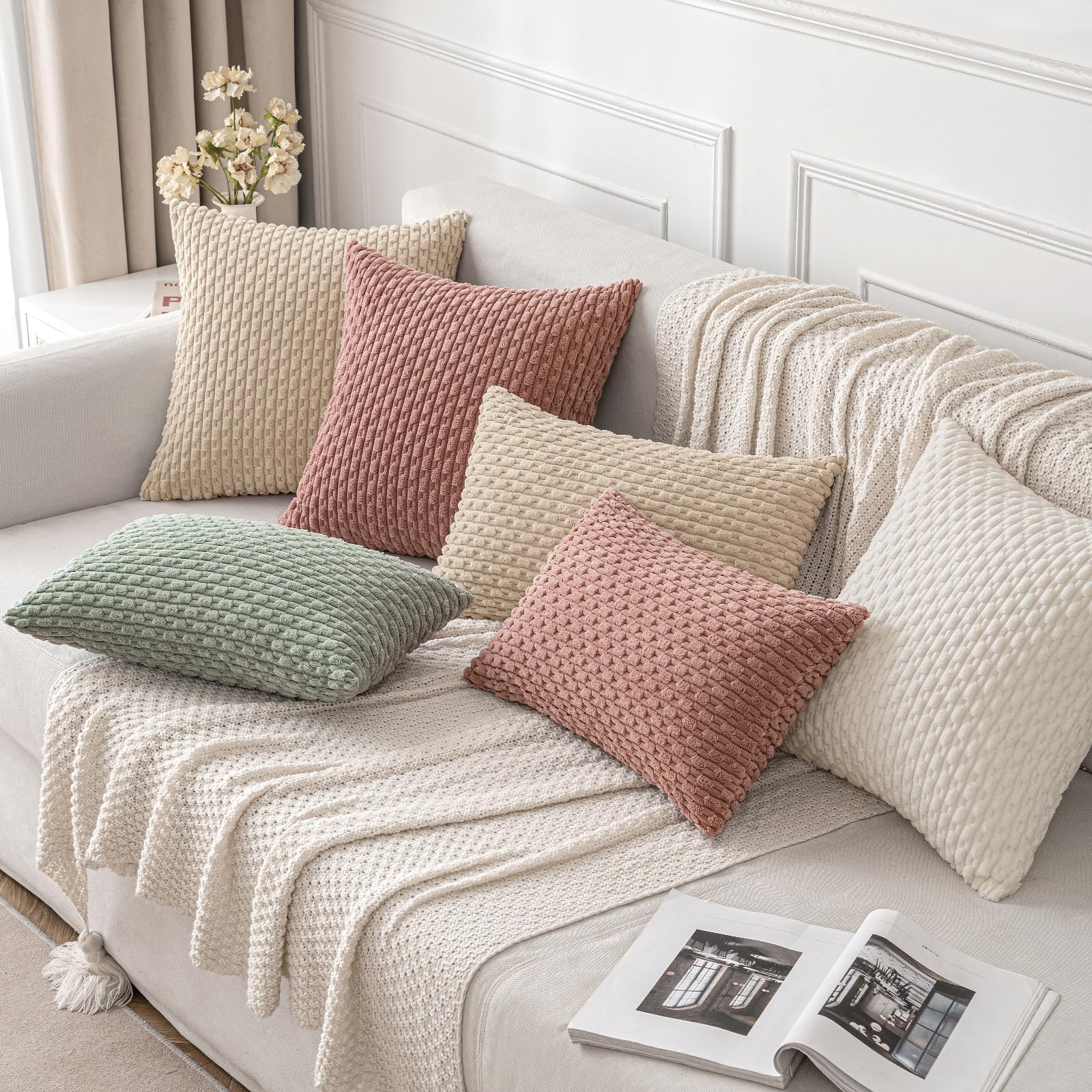 MIULEE Rust Throw Pillow Covers Soft Corduroy Decorative Set of 2