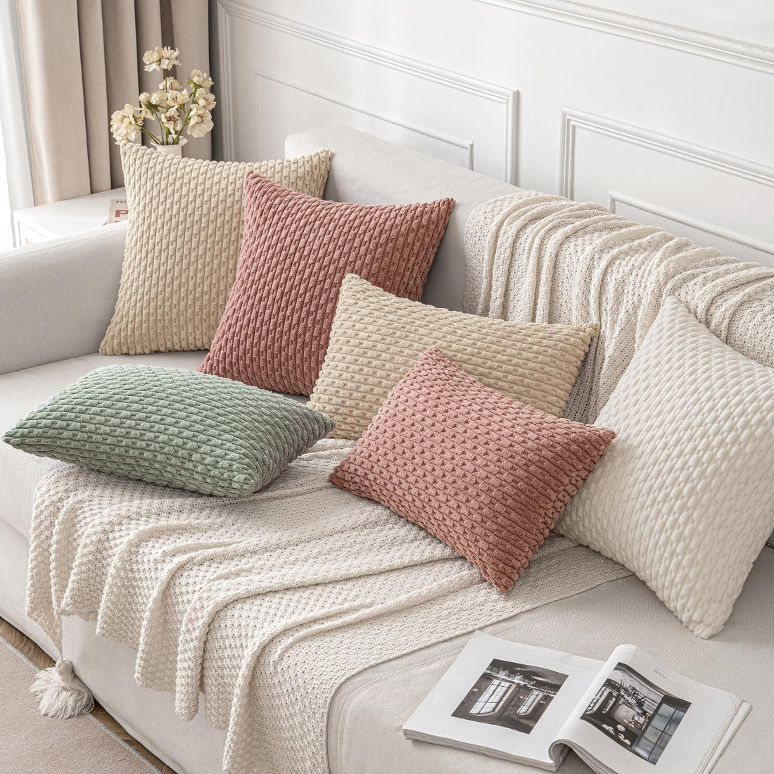 MIULEE Rust Throw Pillow Covers Soft Corduroy Decorative Set of 2