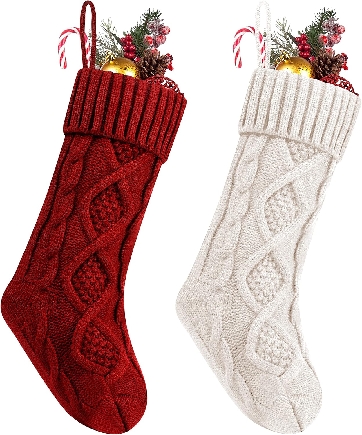 Fesciory 4 Pack 18 Inch Ivory Cable Knit Christmas Stockings