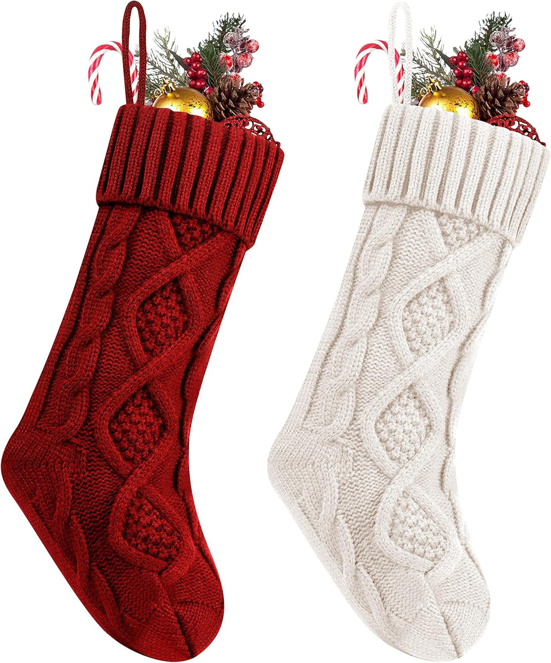 Fesciory 4 Pack 18 Inch Ivory Cable Knit Christmas Stockings