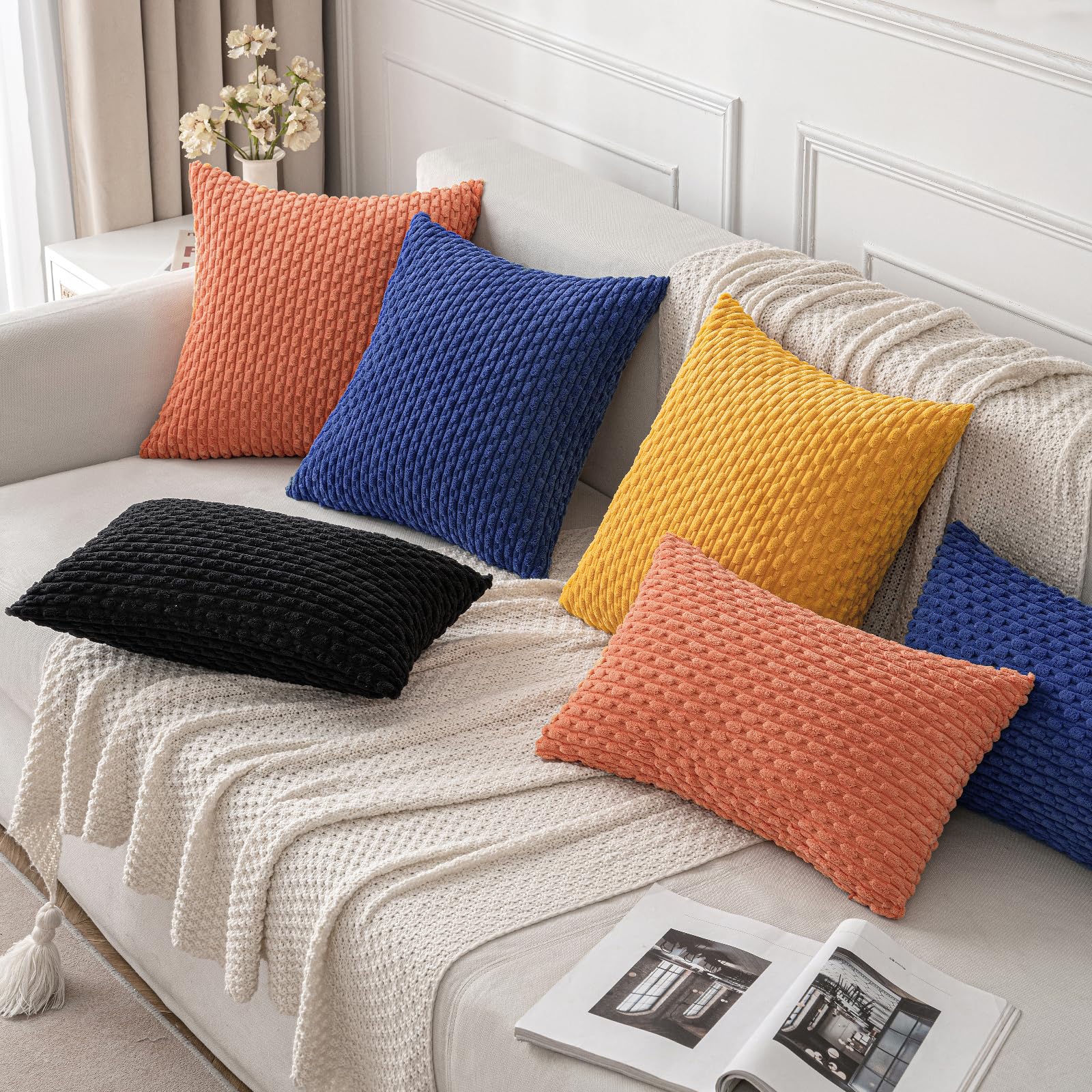 MIULEE Rust Throw Pillow Covers Soft Corduroy Decorative Set of 2