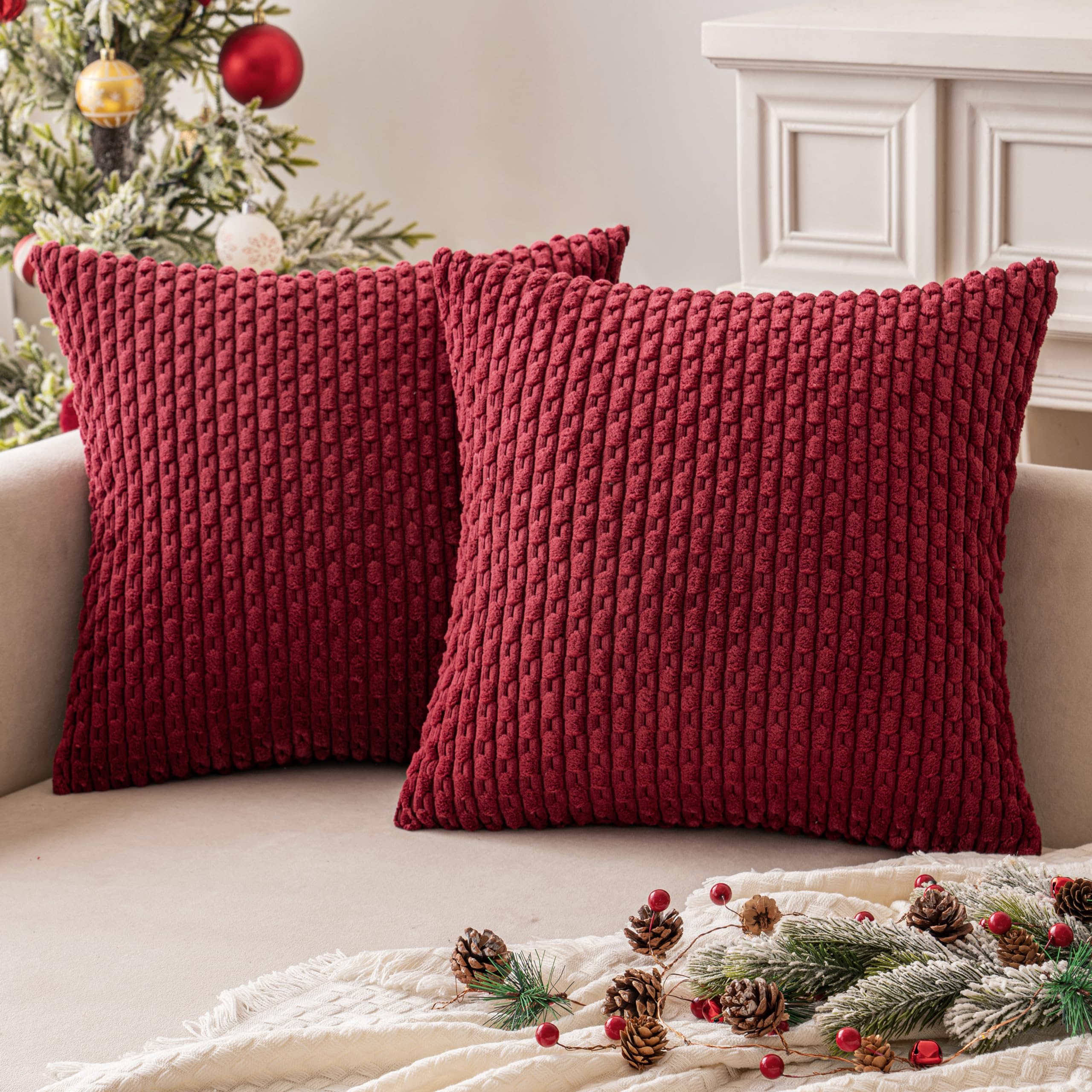 MIULEE Rust Throw Pillow Covers Soft Corduroy Decorative Set of 2