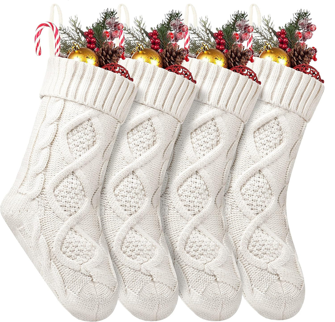 Fesciory 4 Pack 18 Inch Ivory Cable Knit Christmas Stockings