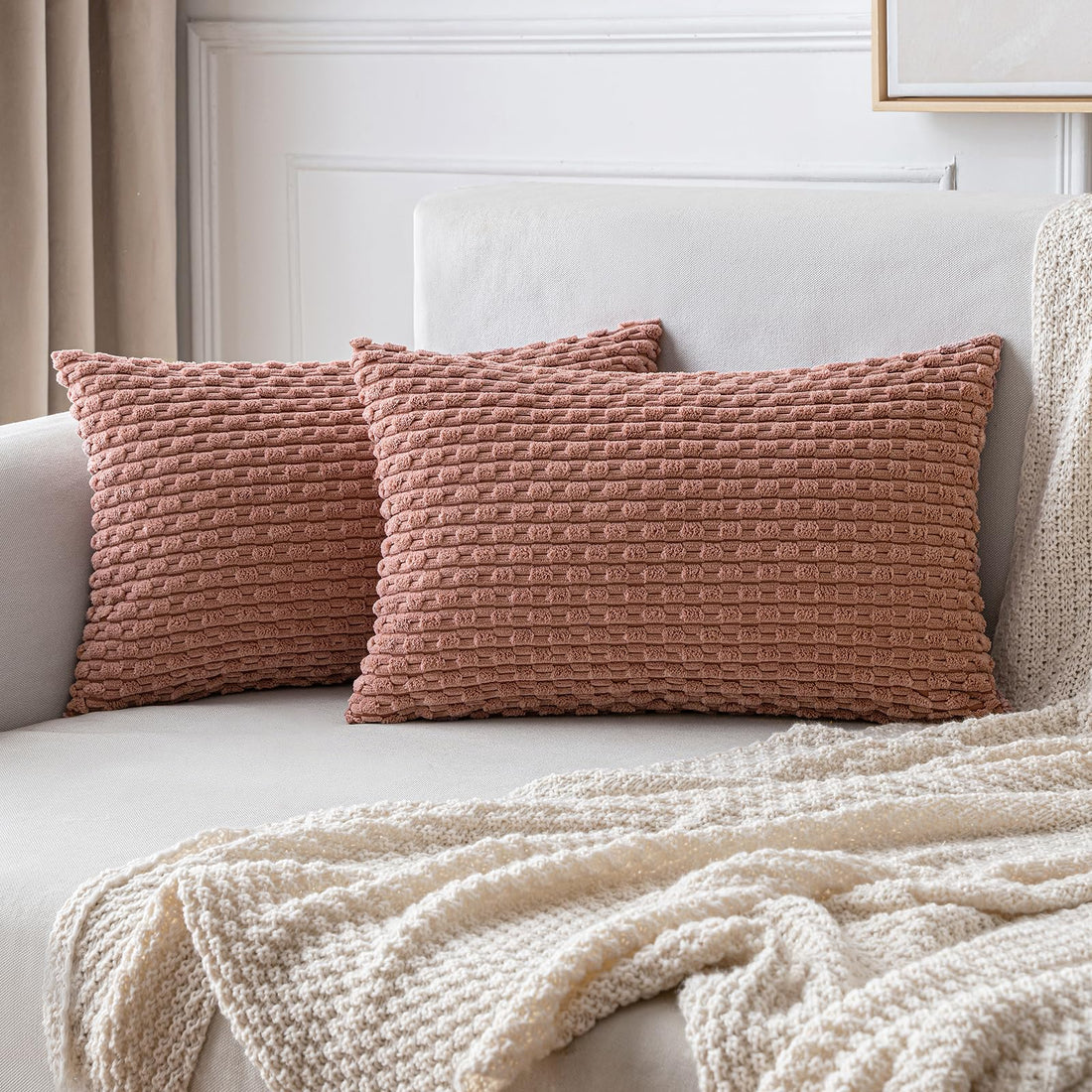 MIULEE Rust Throw Pillow Covers Soft Corduroy Decorative Set of 2