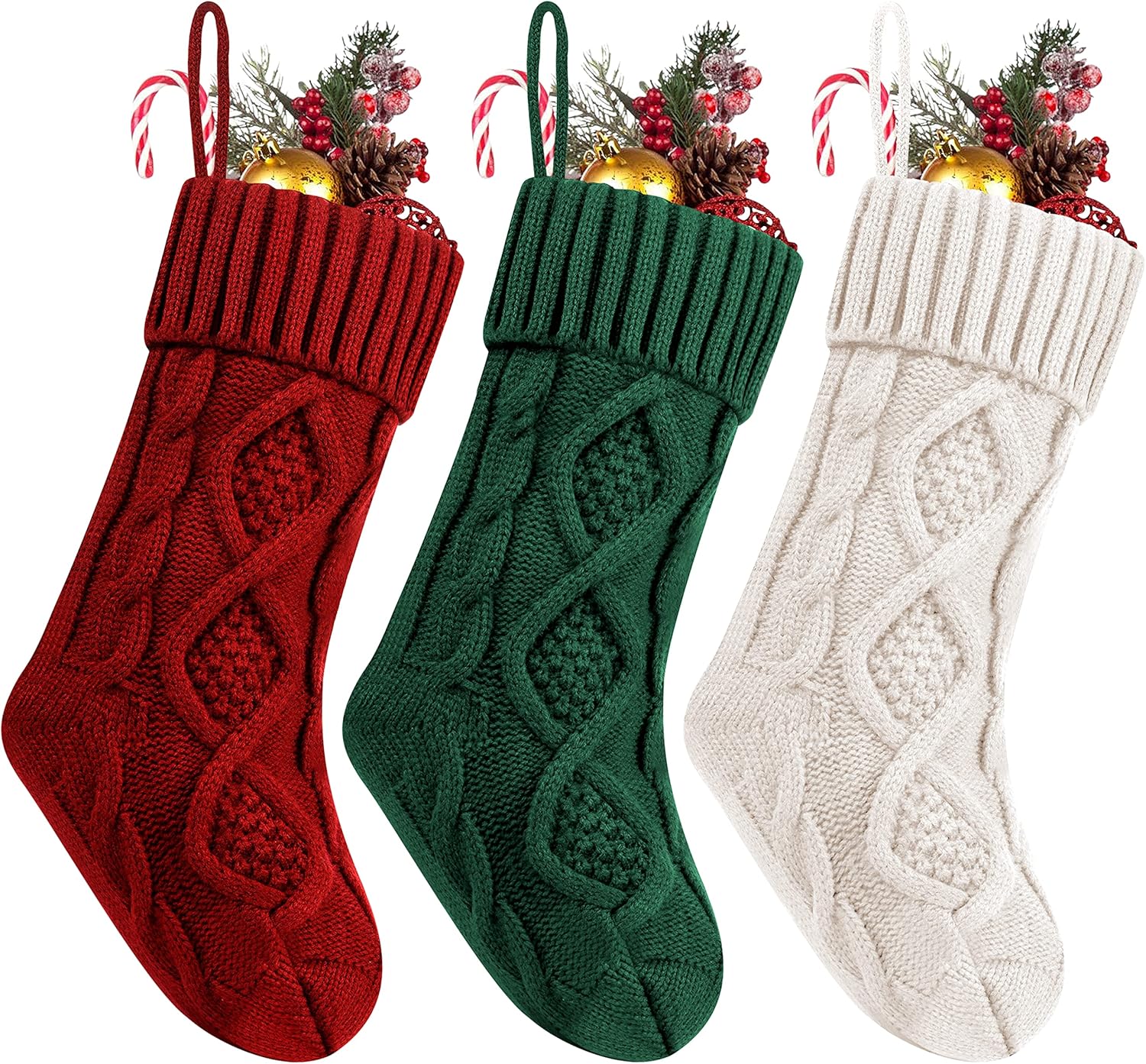 Fesciory 4 Pack 18 Inch Ivory Cable Knit Christmas Stockings