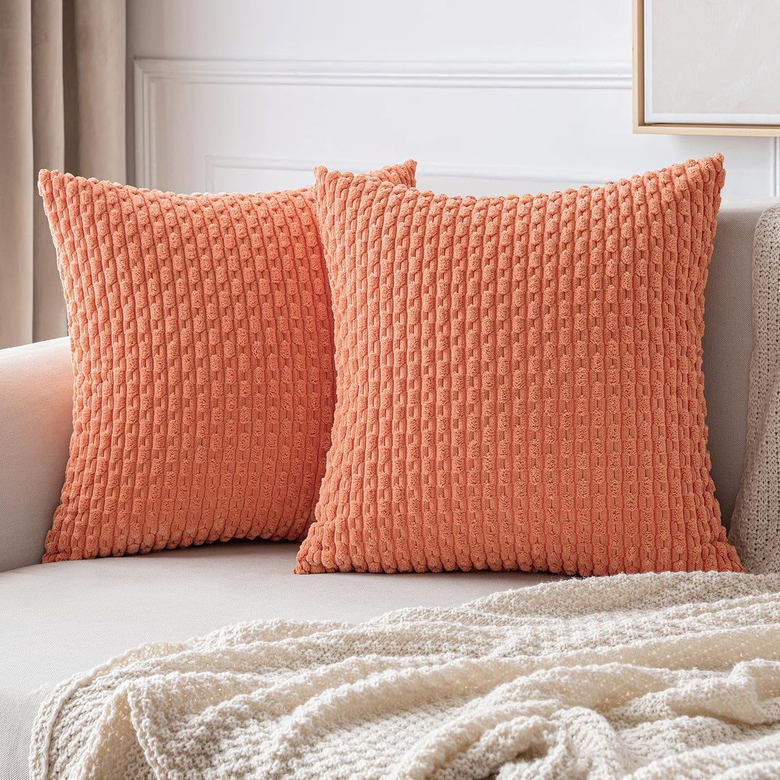 MIULEE Rust Throw Pillow Covers Soft Corduroy Decorative Set of 2