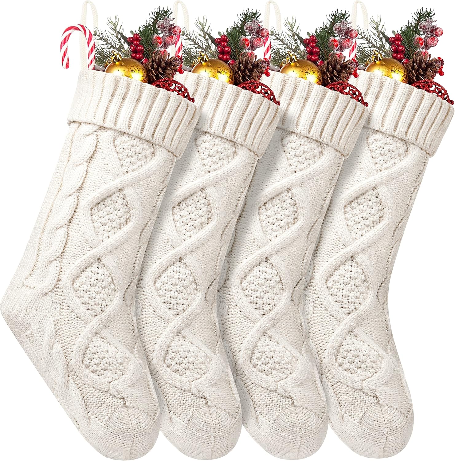 Fesciory 4 Pack 18 Inch Ivory Cable Knit Christmas Stockings