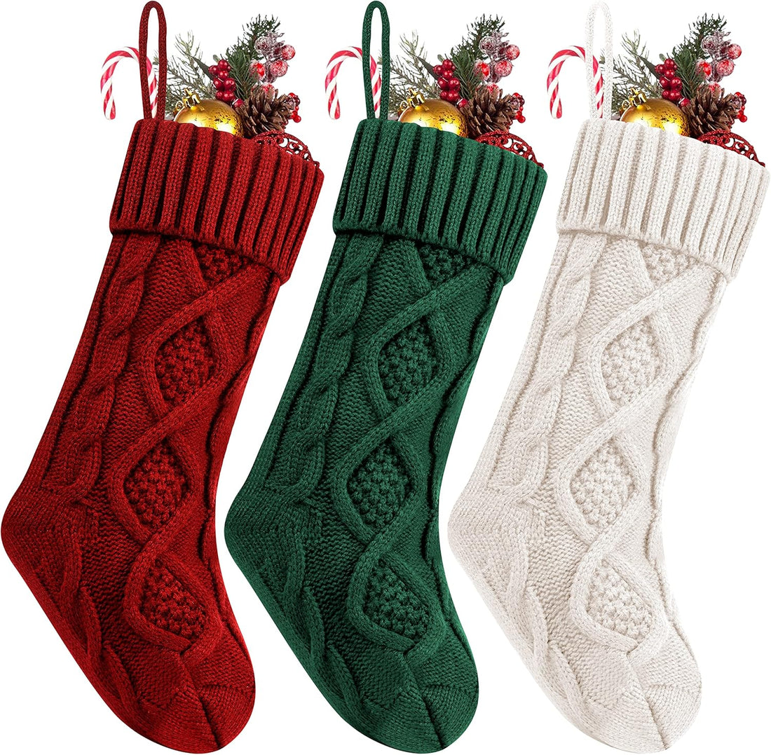 Fesciory 4 Pack 18 Inch Ivory Cable Knit Christmas Stockings