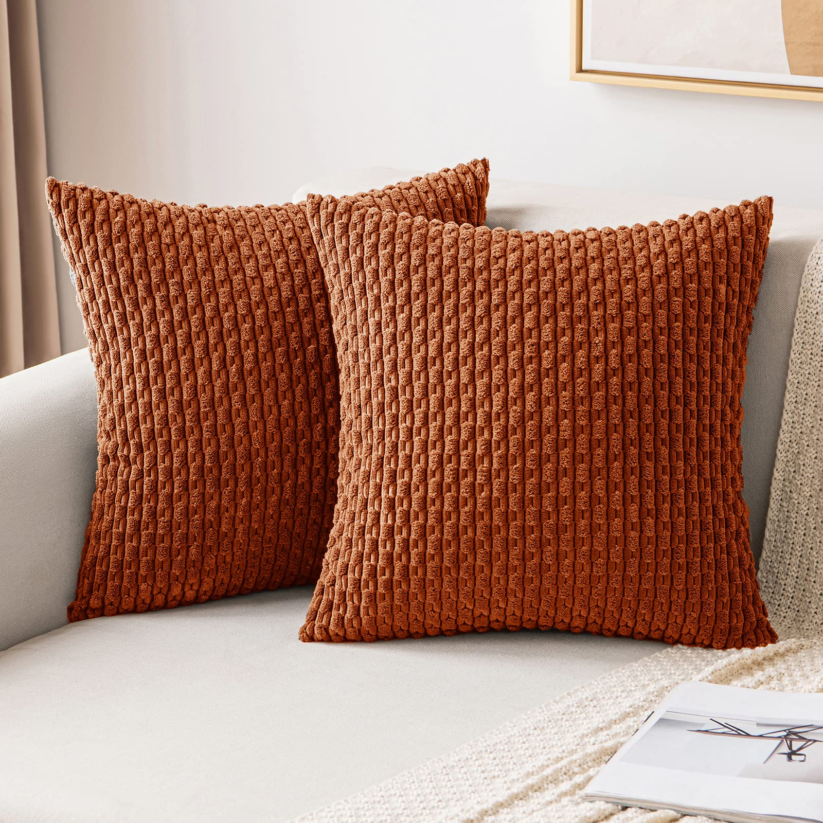 MIULEE Rust Throw Pillow Covers Soft Corduroy Decorative Set of 2