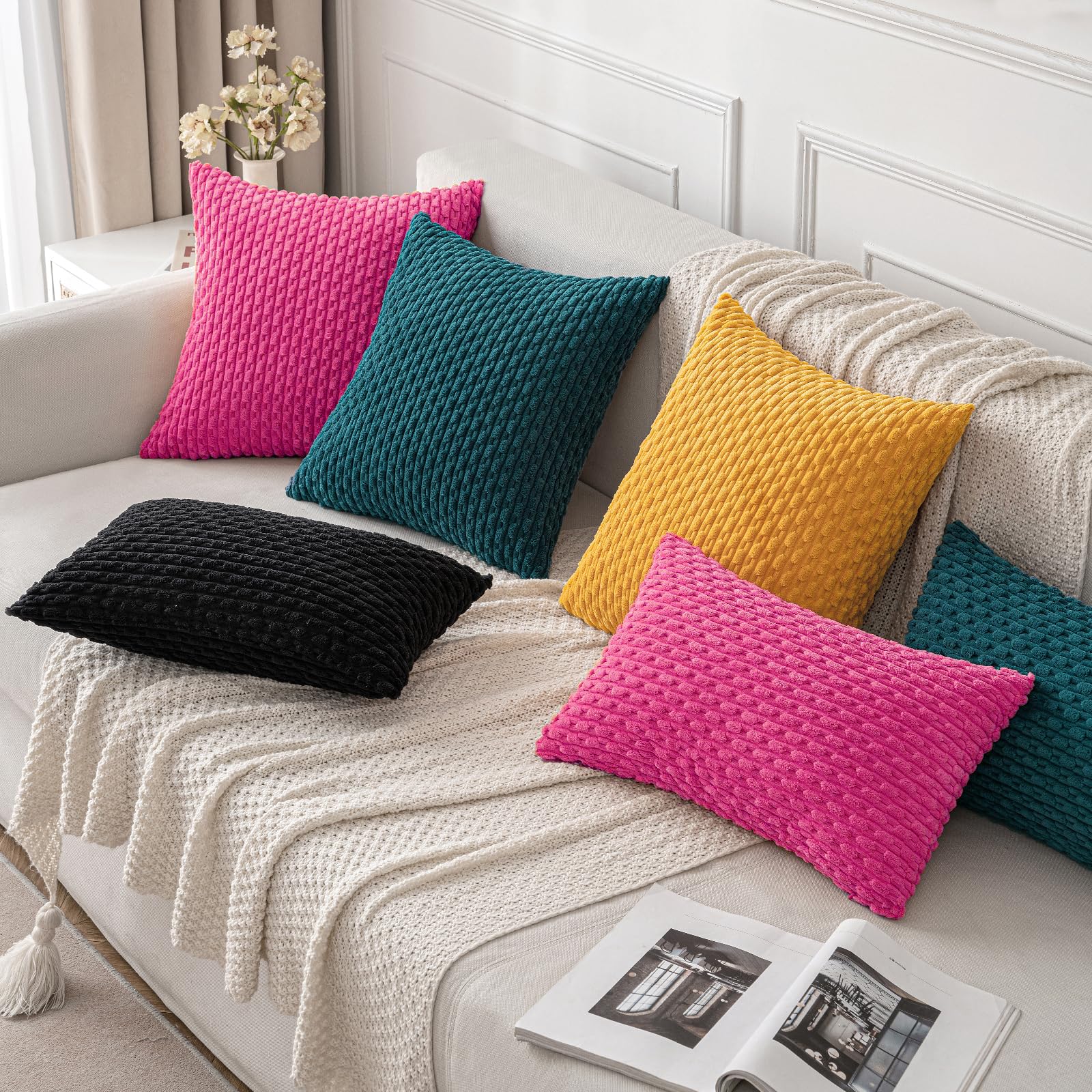 MIULEE Rust Throw Pillow Covers Soft Corduroy Decorative Set of 2