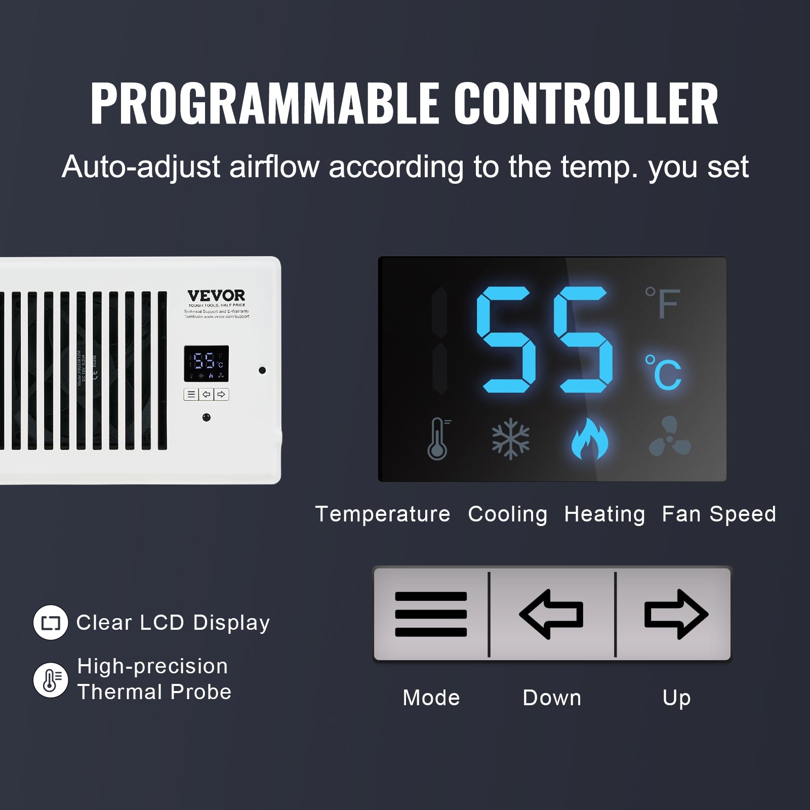 VEVOR Register Booster Fan – Remote & Thermostat Controlled