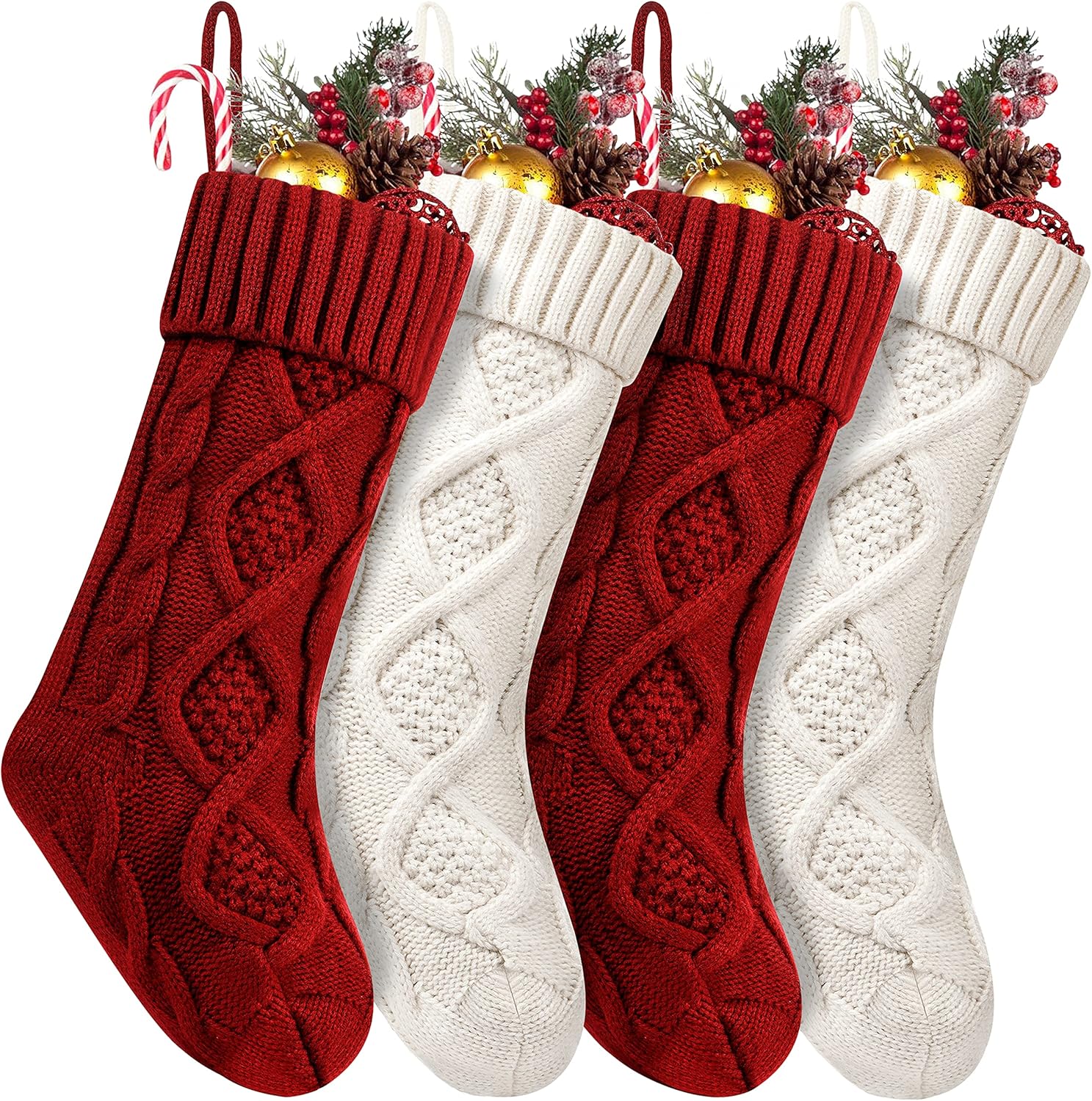 Fesciory 4 Pack 18 Inch Ivory Cable Knit Christmas Stockings