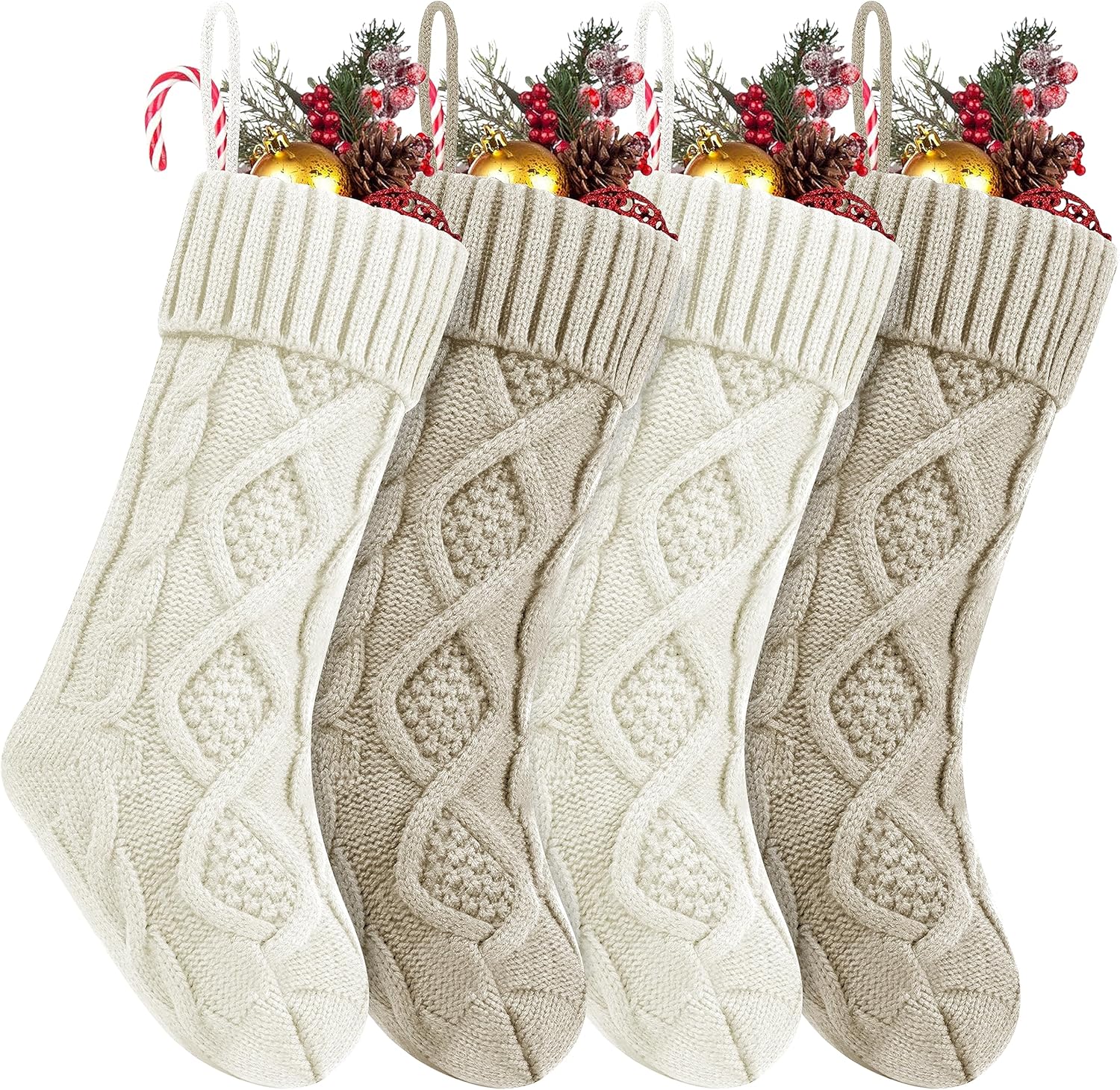Fesciory 4 Pack 18 Inch Ivory Cable Knit Christmas Stockings