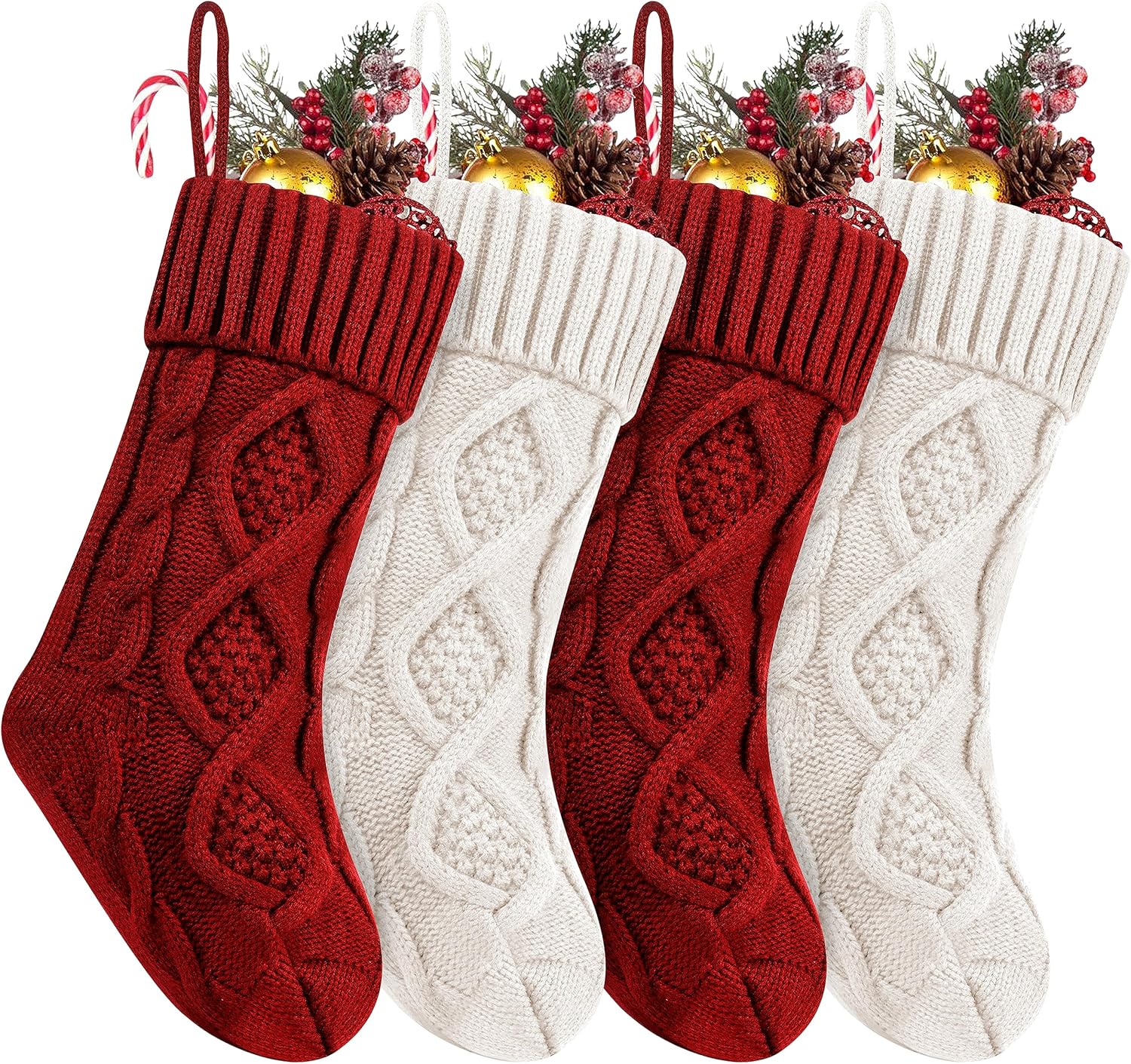 Fesciory 4 Pack 18 Inch Ivory Cable Knit Christmas Stockings