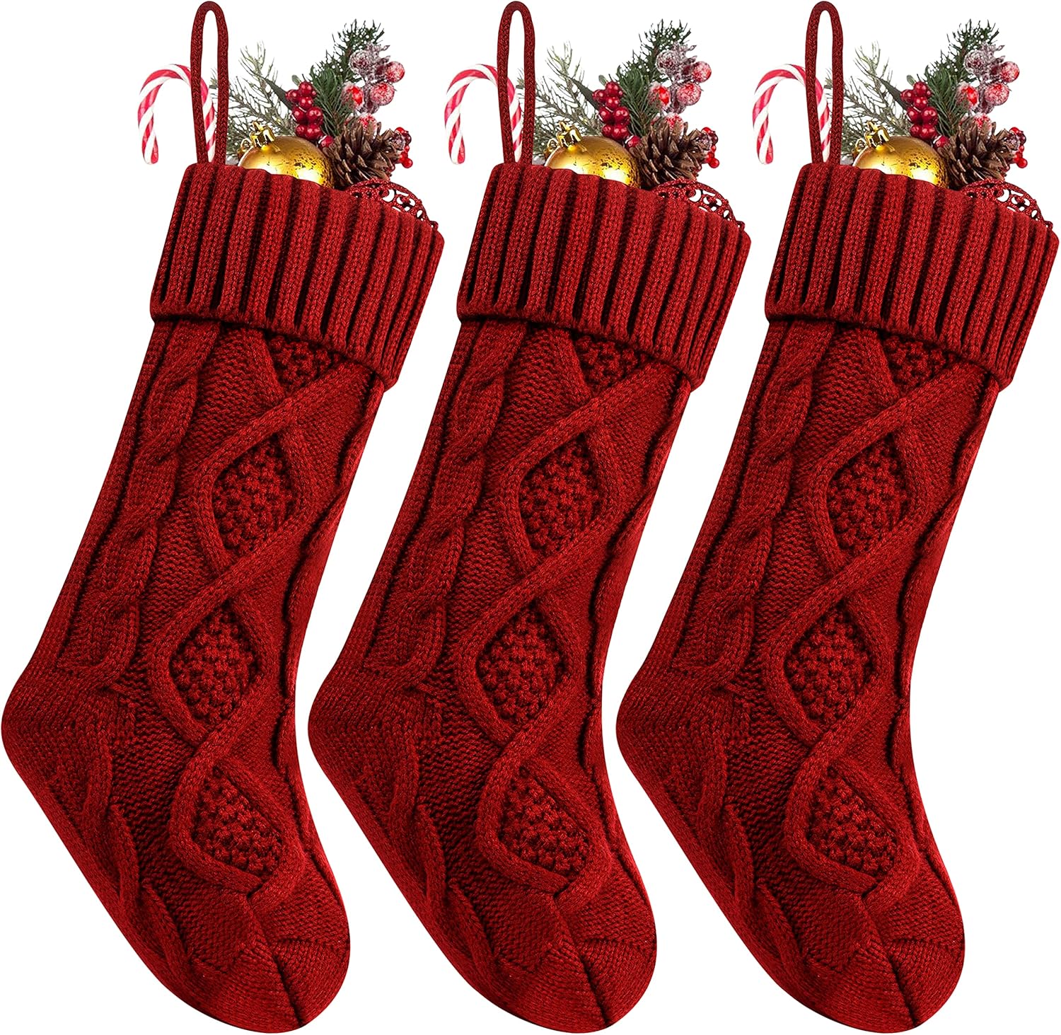 Fesciory 4 Pack 18 Inch Ivory Cable Knit Christmas Stockings