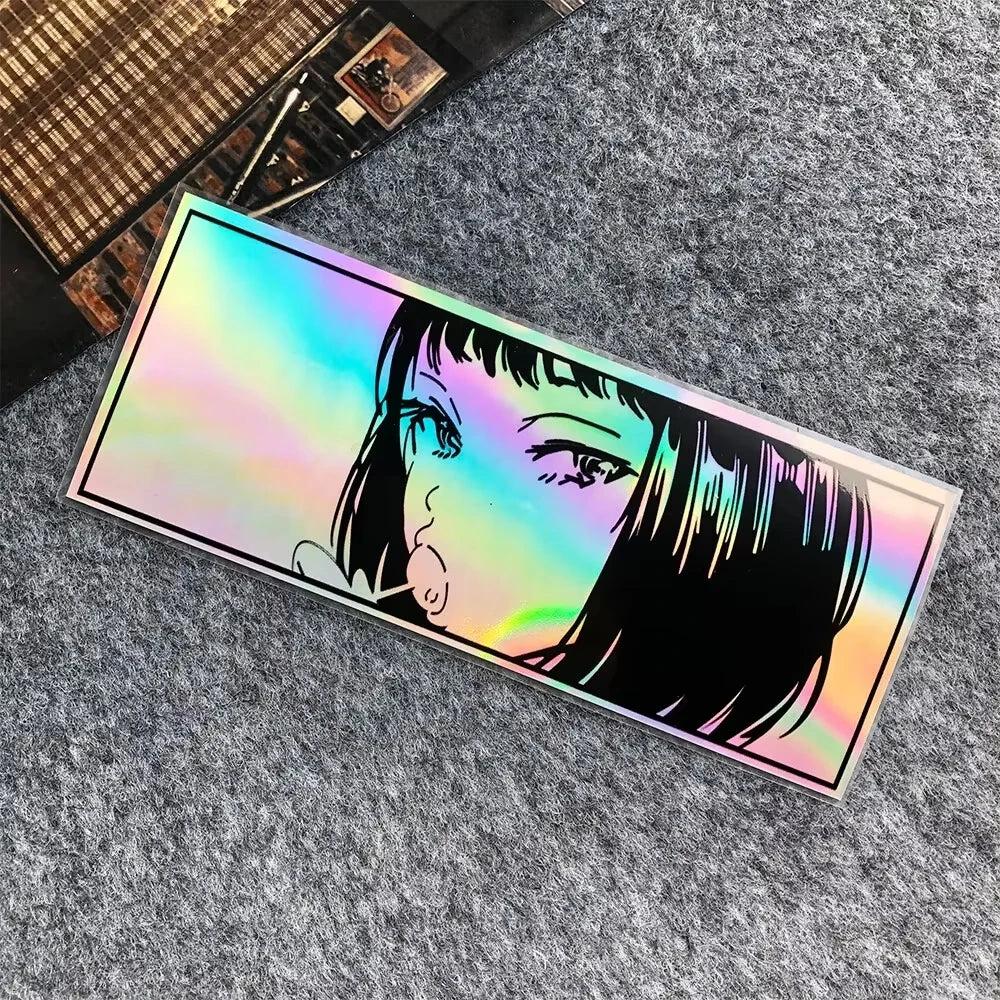 JDM Anime Girl Laser Rainbow Vinyl Car Stickers