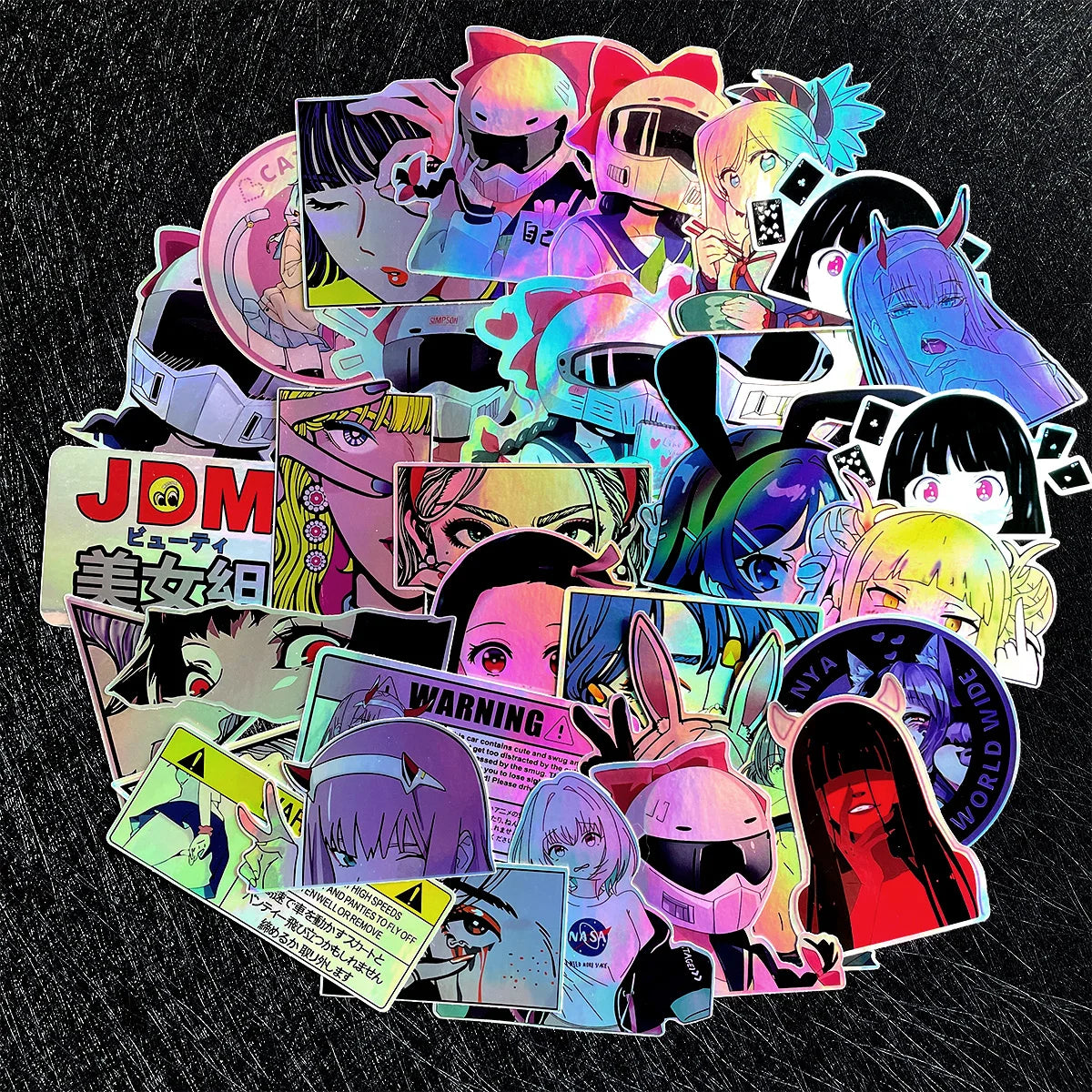 JDM Anime Girl Laser Rainbow Vinyl Car Stickers