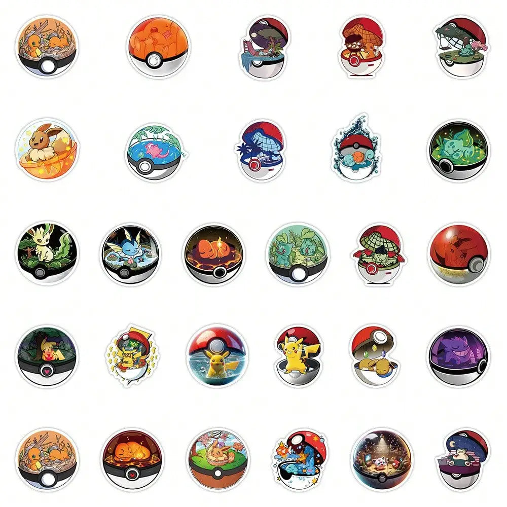 50PCS Pokemon Pokeball Waterproof PVC Stickers