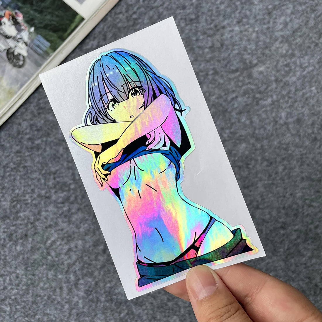 JDM Anime Girl Laser Rainbow Vinyl Car Stickers