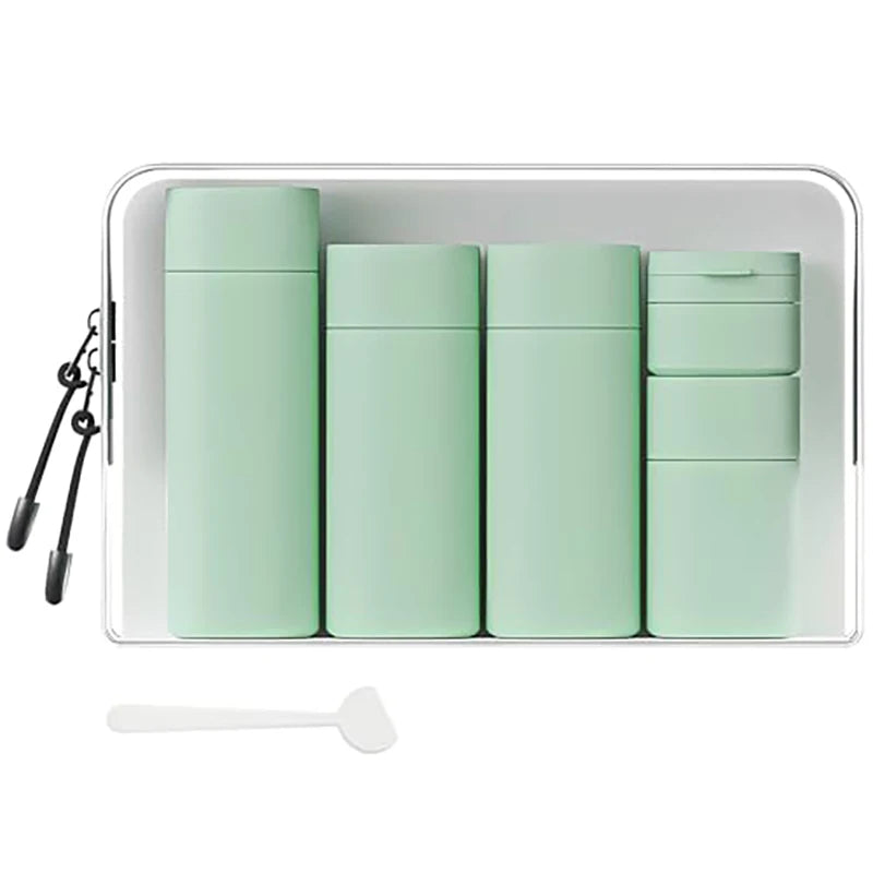 5-in-1 Refillable Silicone Travel Bottles Set with Clear Bag – Leak-Proof Toiletry Containers for Shampoo, Conditioner & Lotion