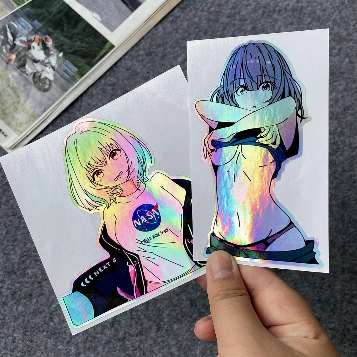JDM Anime Girl Laser Rainbow Vinyl Car Stickers