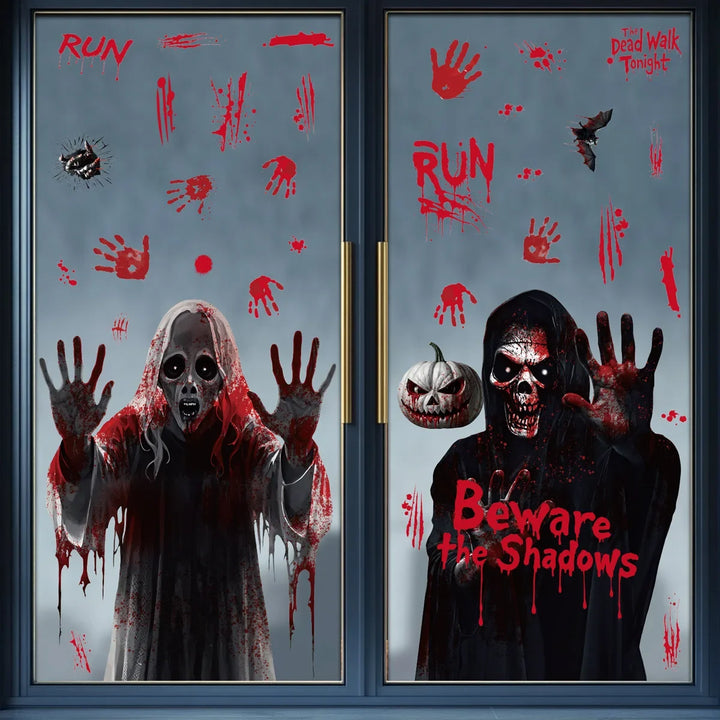 Halloween Static Cling Stickers Scary Ghost Woman Bloody Handprint Window Decals Spooky Party Home Decor Horror Decorations