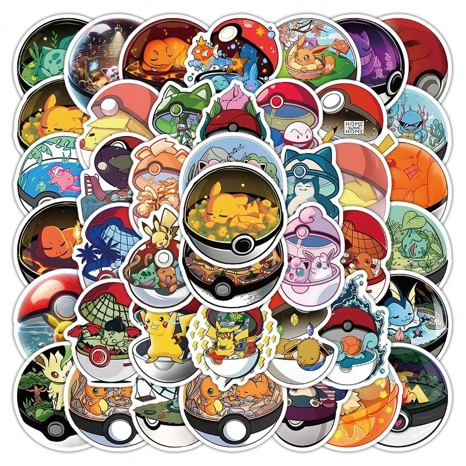 50PCS Pokemon Pokeball Waterproof PVC Stickers