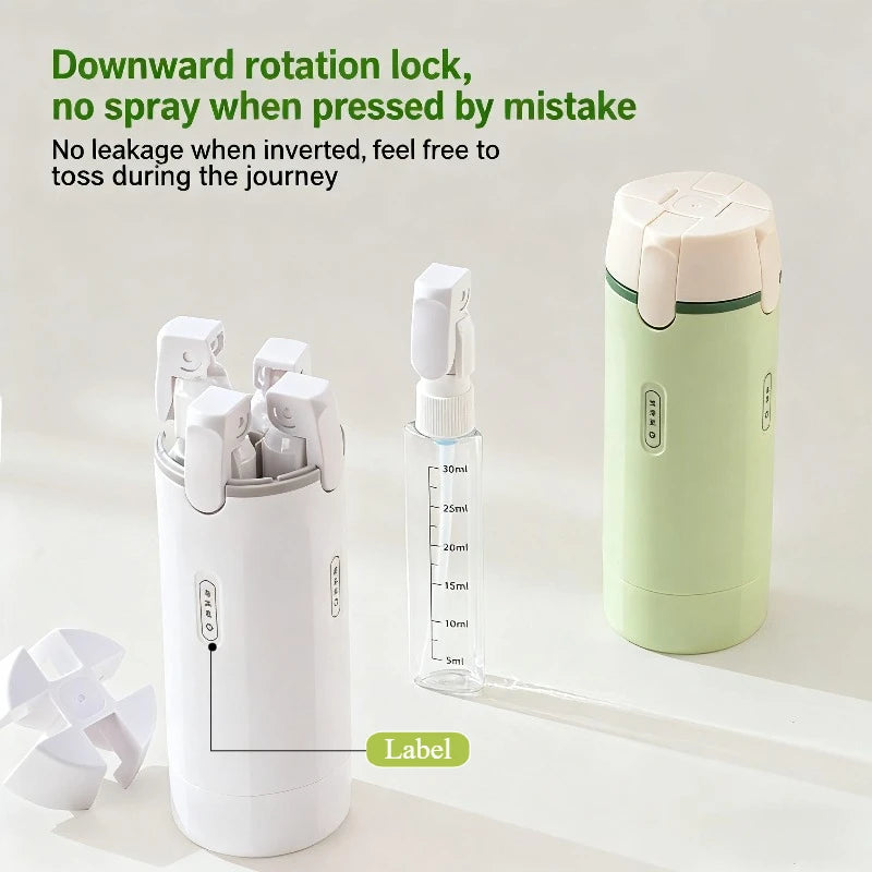 4-in-1 Travel Cosmetic Dispenser Bottle – Refillable Leak-Proof Toiletry Container with Clear Labels
