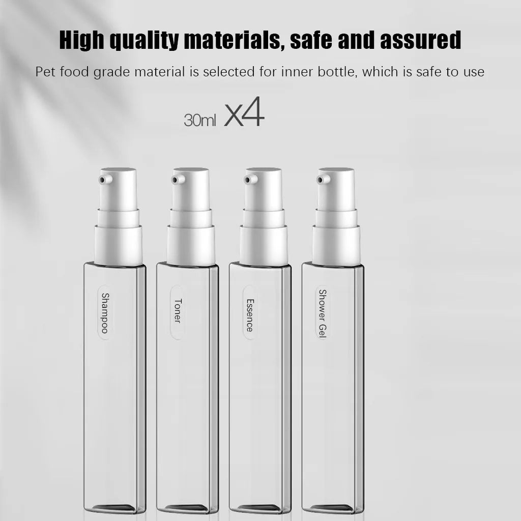4-in-1 Travel Dispenser Bottle – Refillable Leak-Proof Press Container for Shampoo, Lotion & Body Wash