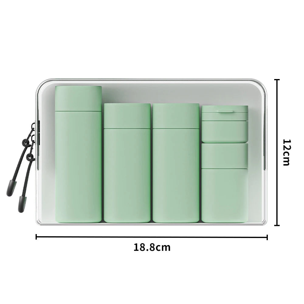 5-in-1 Refillable Silicone Travel Bottles Set with Clear Bag – Leak-Proof Toiletry Containers for Shampoo, Conditioner & Lotion