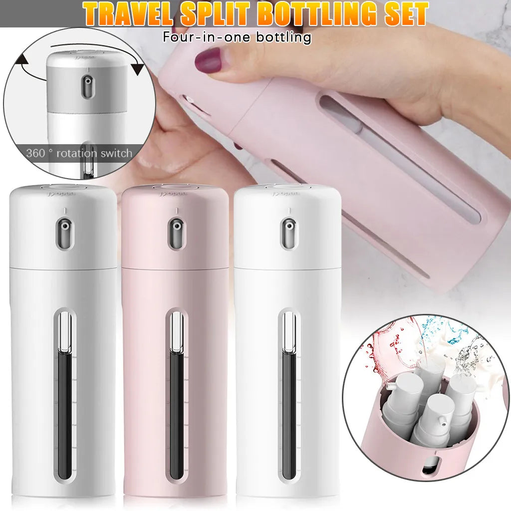 4-in-1 Travel Dispenser Bottle – Refillable Leak-Proof Press Container for Shampoo, Lotion & Body Wash