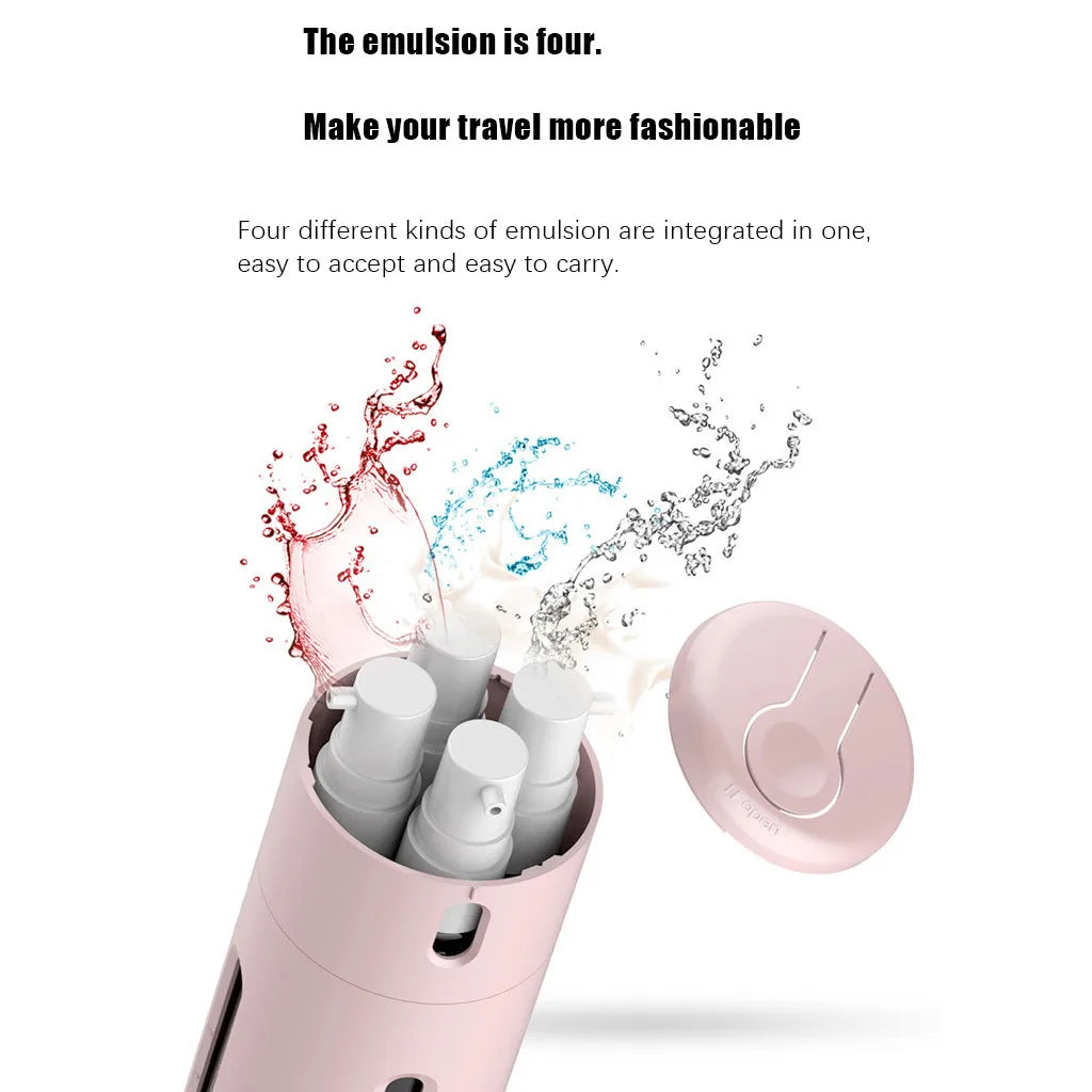 4-in-1 Travel Dispenser Bottle – Refillable Leak-Proof Press Container for Shampoo, Lotion & Body Wash