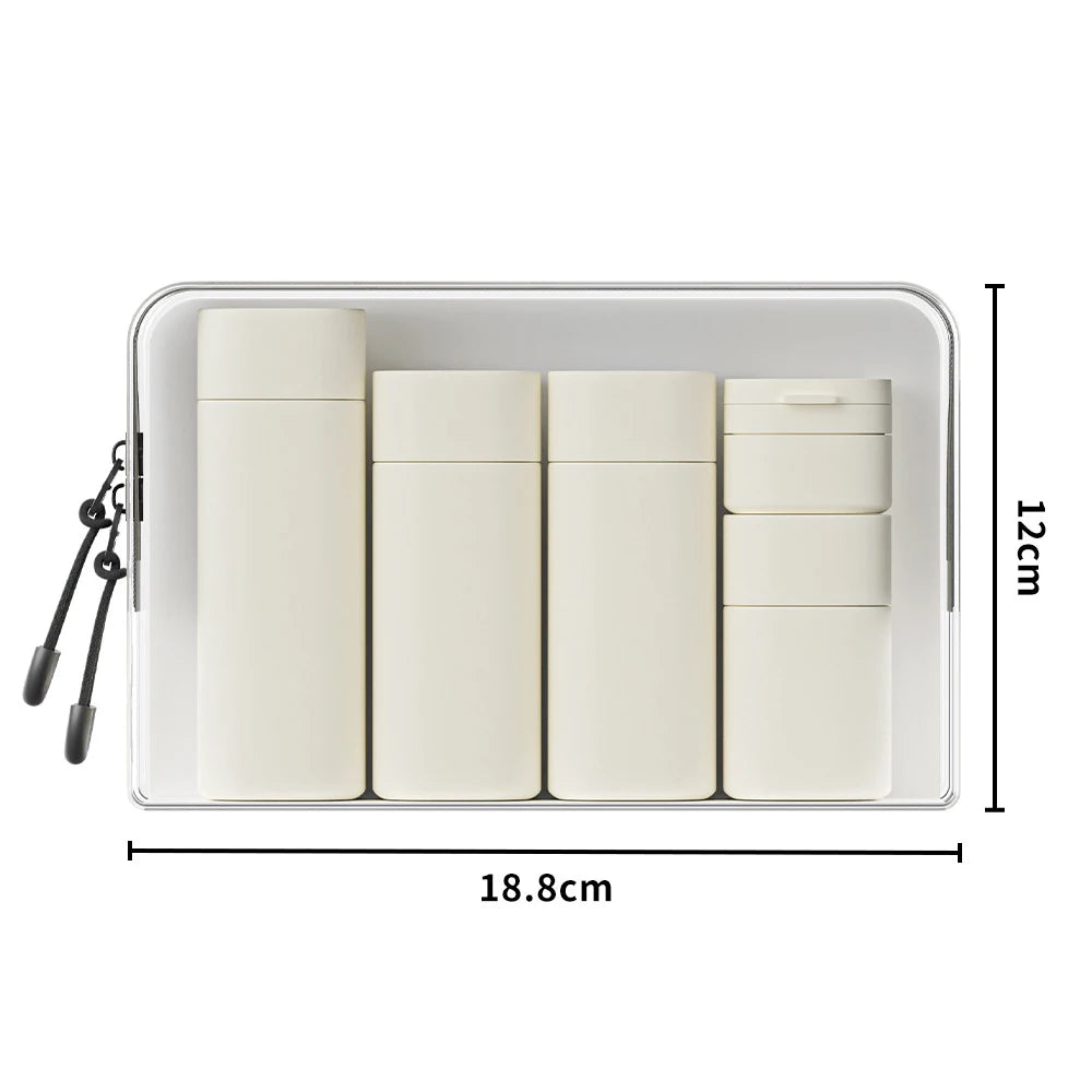 5-in-1 Refillable Silicone Travel Bottles Set with Clear Bag – Leak-Proof Toiletry Containers for Shampoo, Conditioner & Lotion